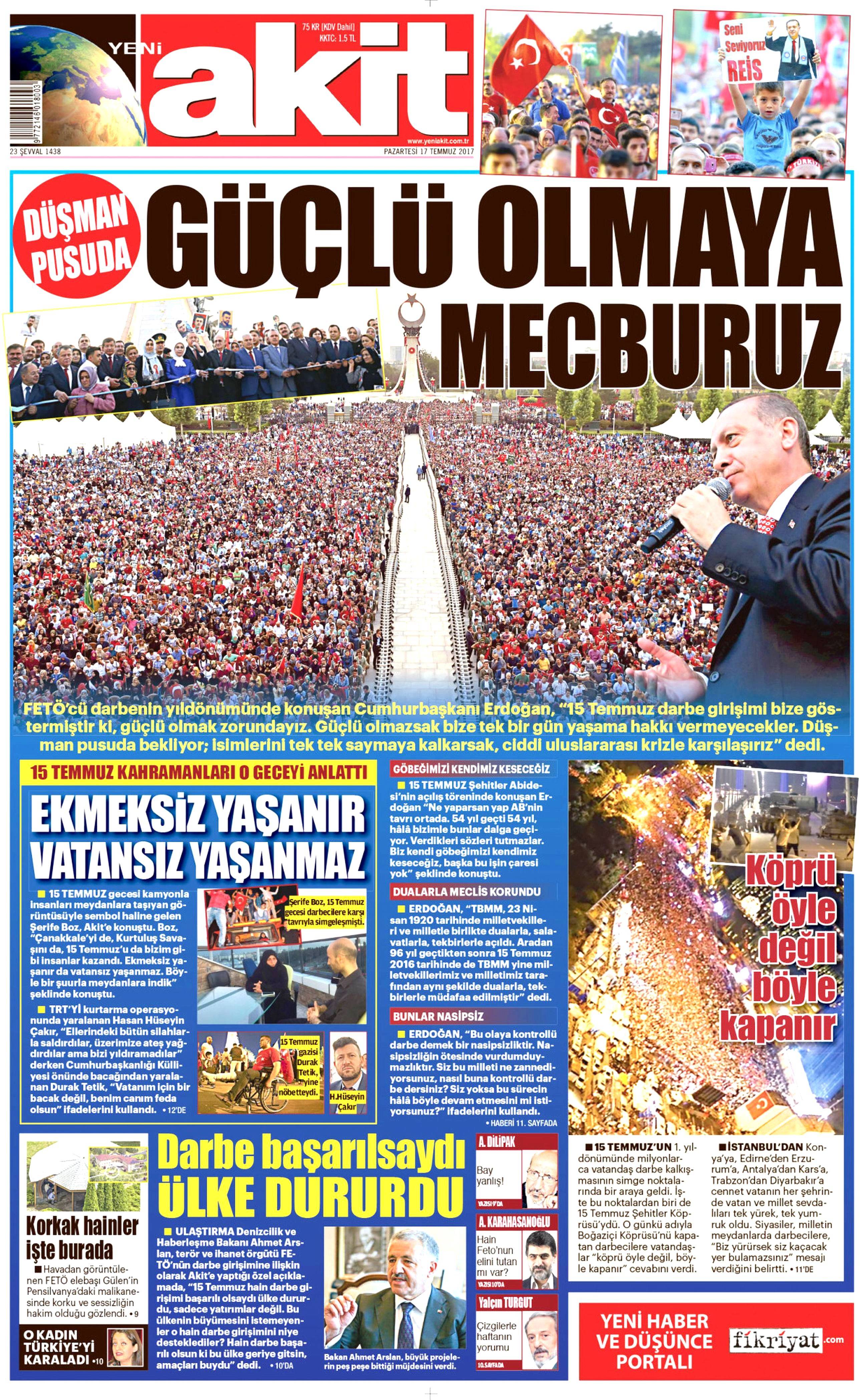 17 Temmuz 2017 Pazartesi gazete manşetleri - 2