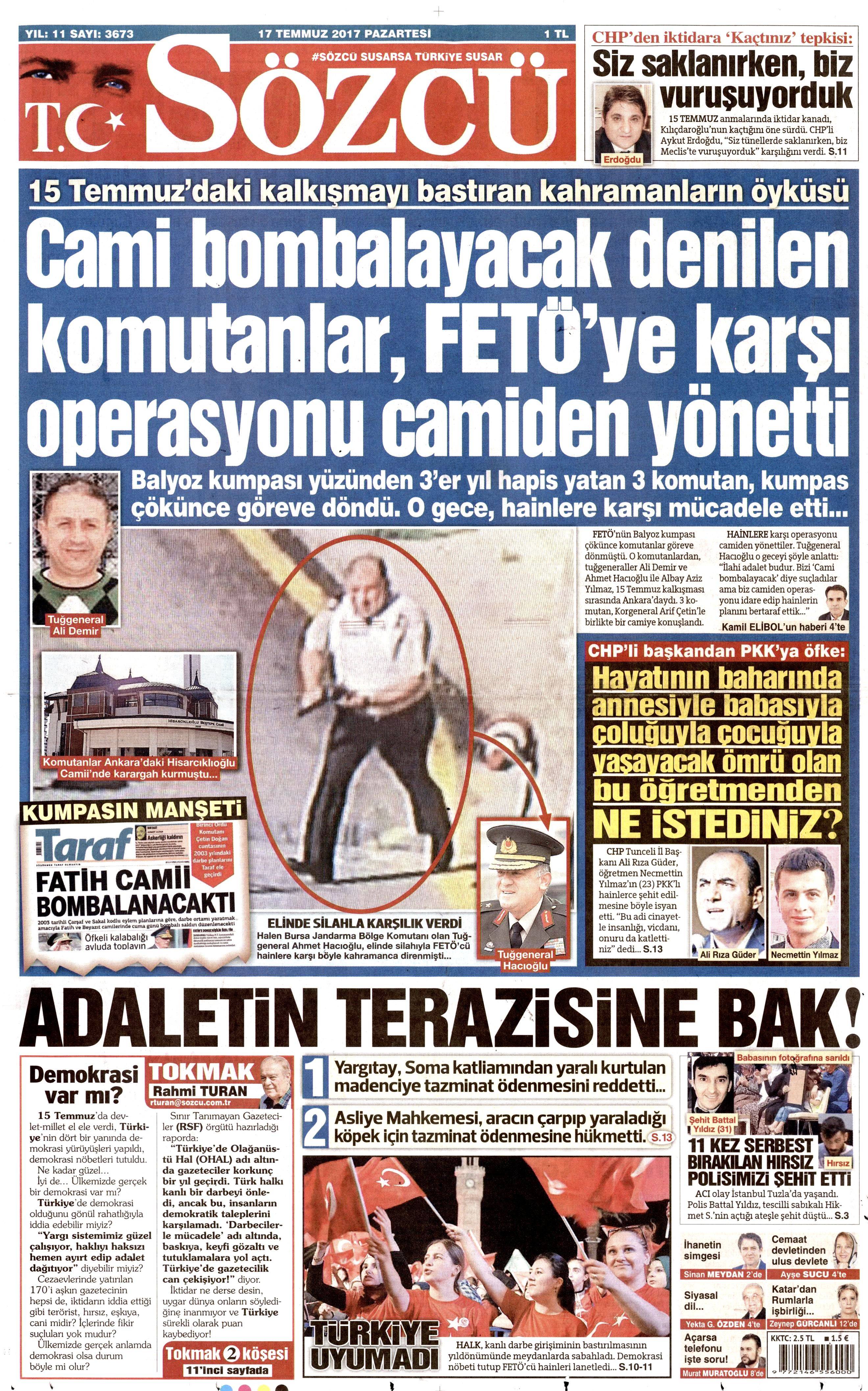 17 Temmuz 2017 Pazartesi gazete manşetleri - 14