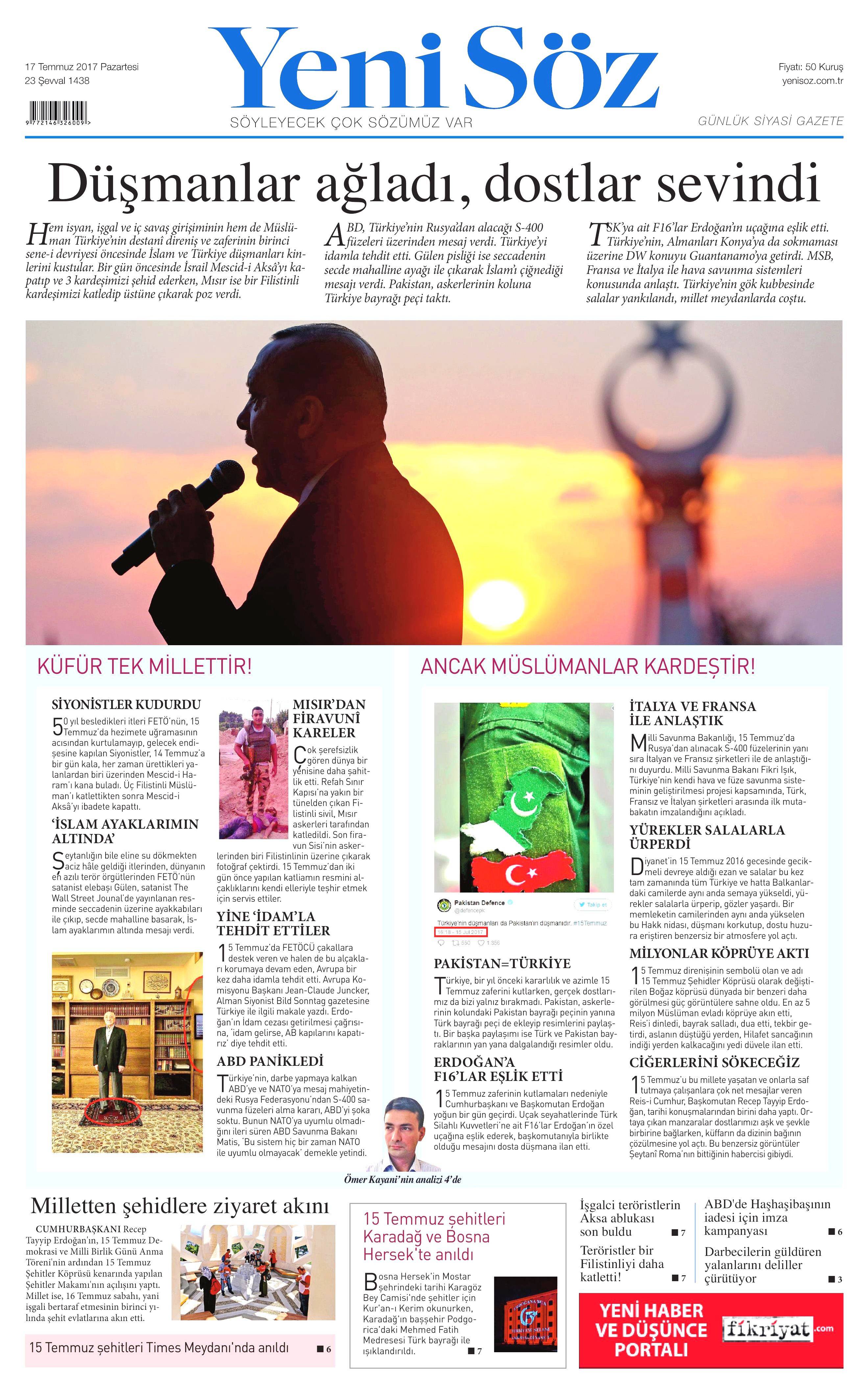 17 Temmuz 2017 Pazartesi gazete manşetleri - 23