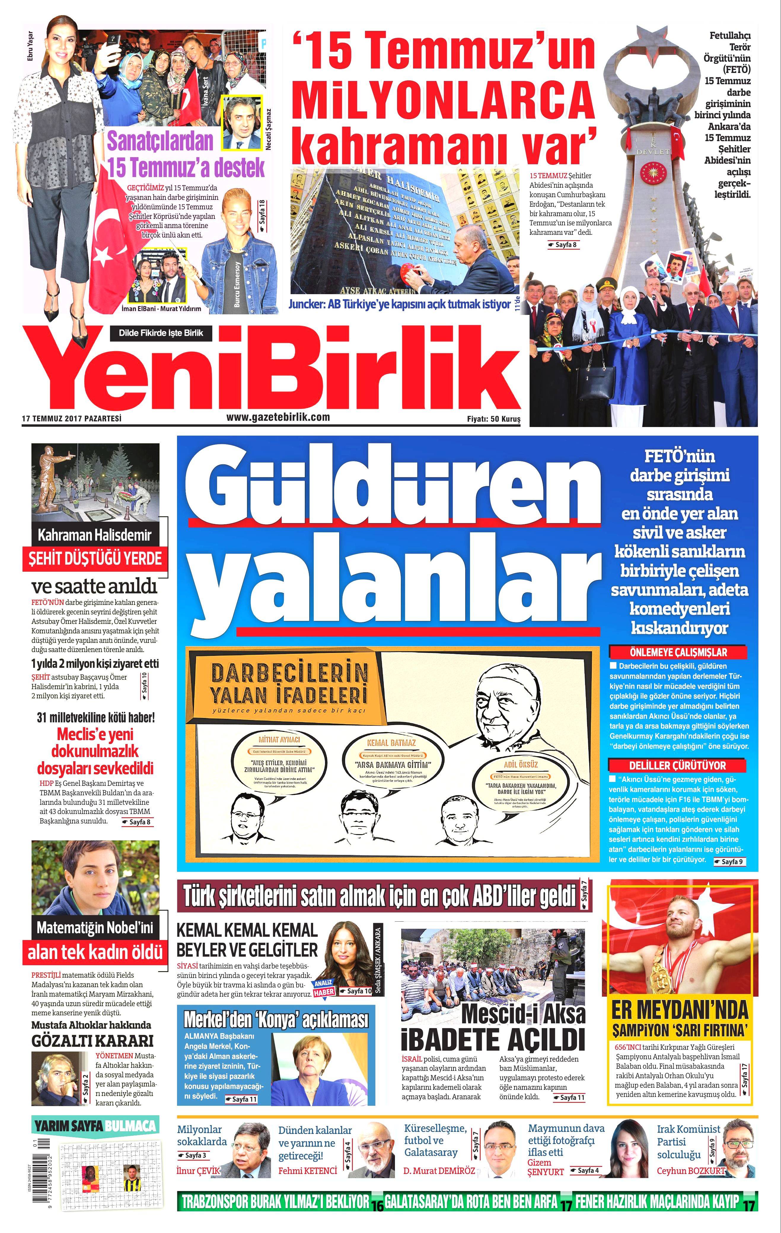 17 Temmuz 2017 Pazartesi gazete manşetleri - 20