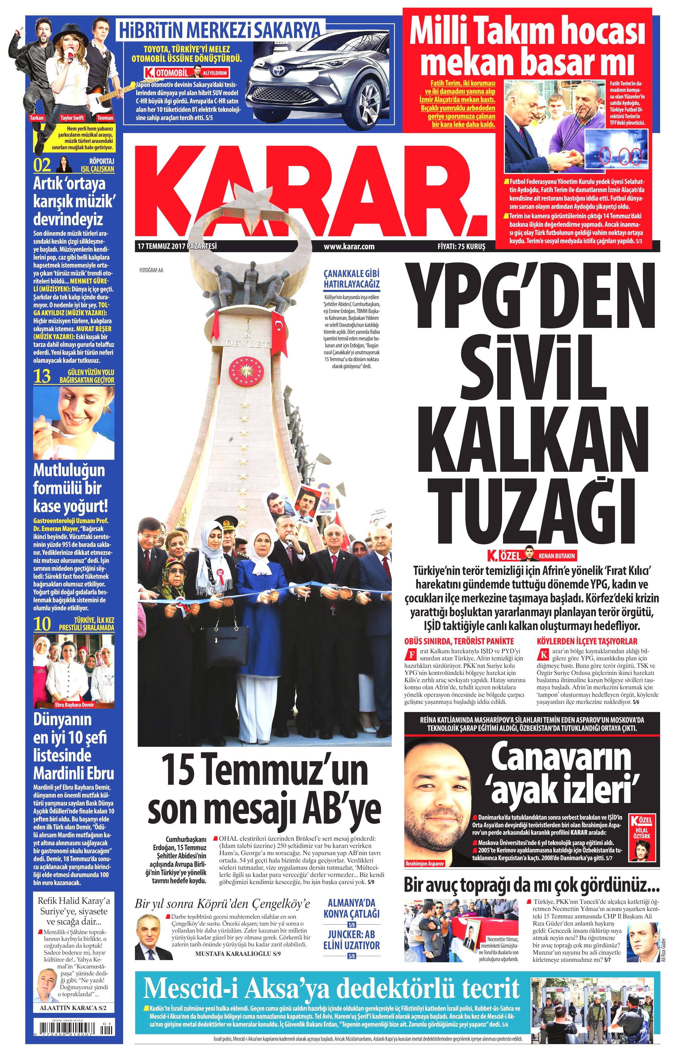 17 Temmuz 2017 Pazartesi gazete manşetleri - 8