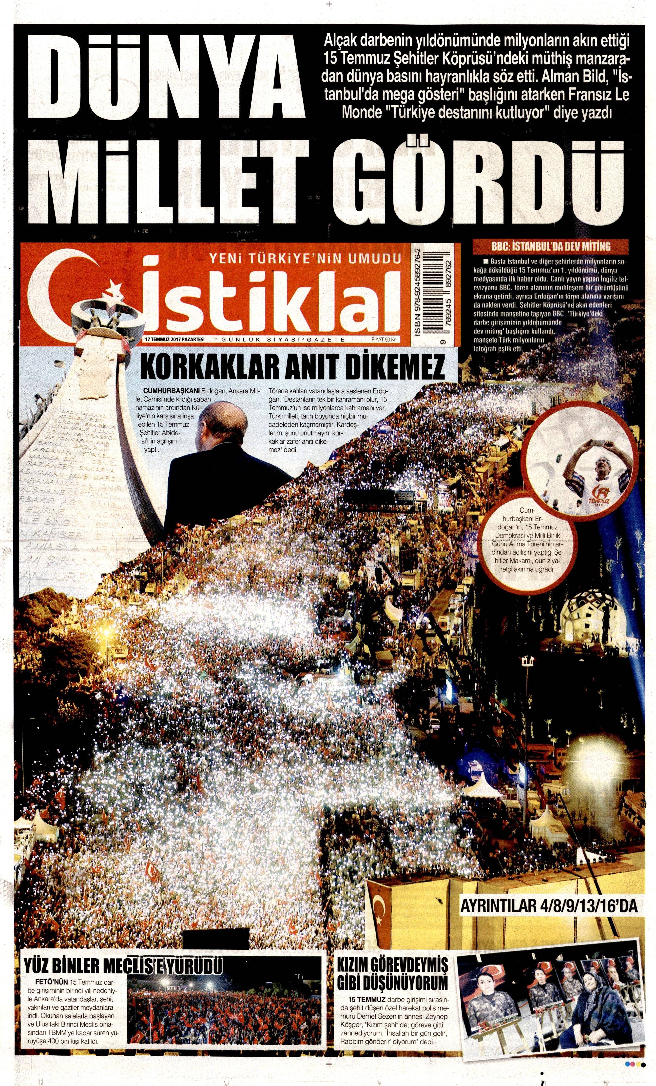 17 Temmuz 2017 Pazartesi gazete manşetleri - 7