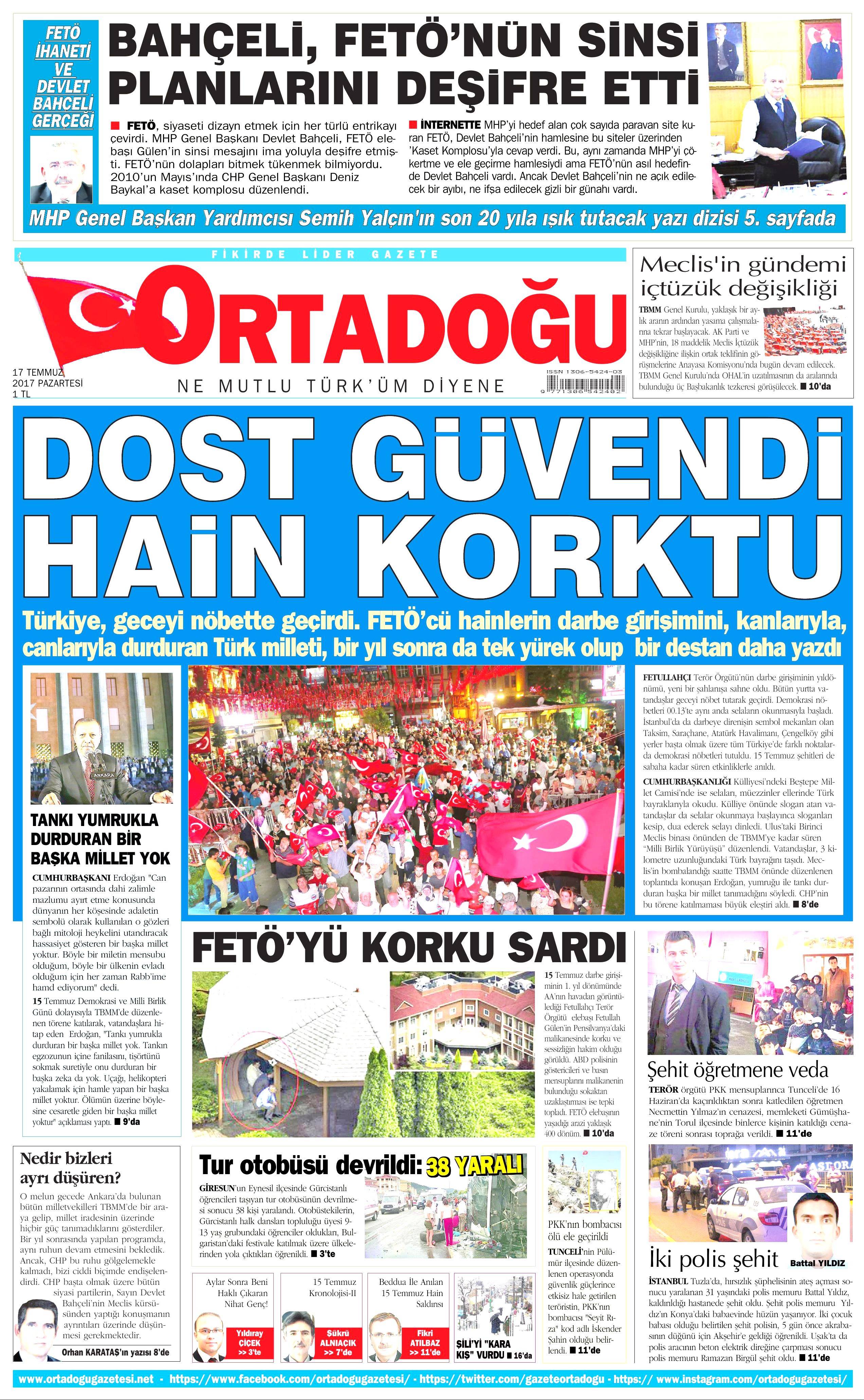 17 Temmuz 2017 Pazartesi gazete manşetleri - 12