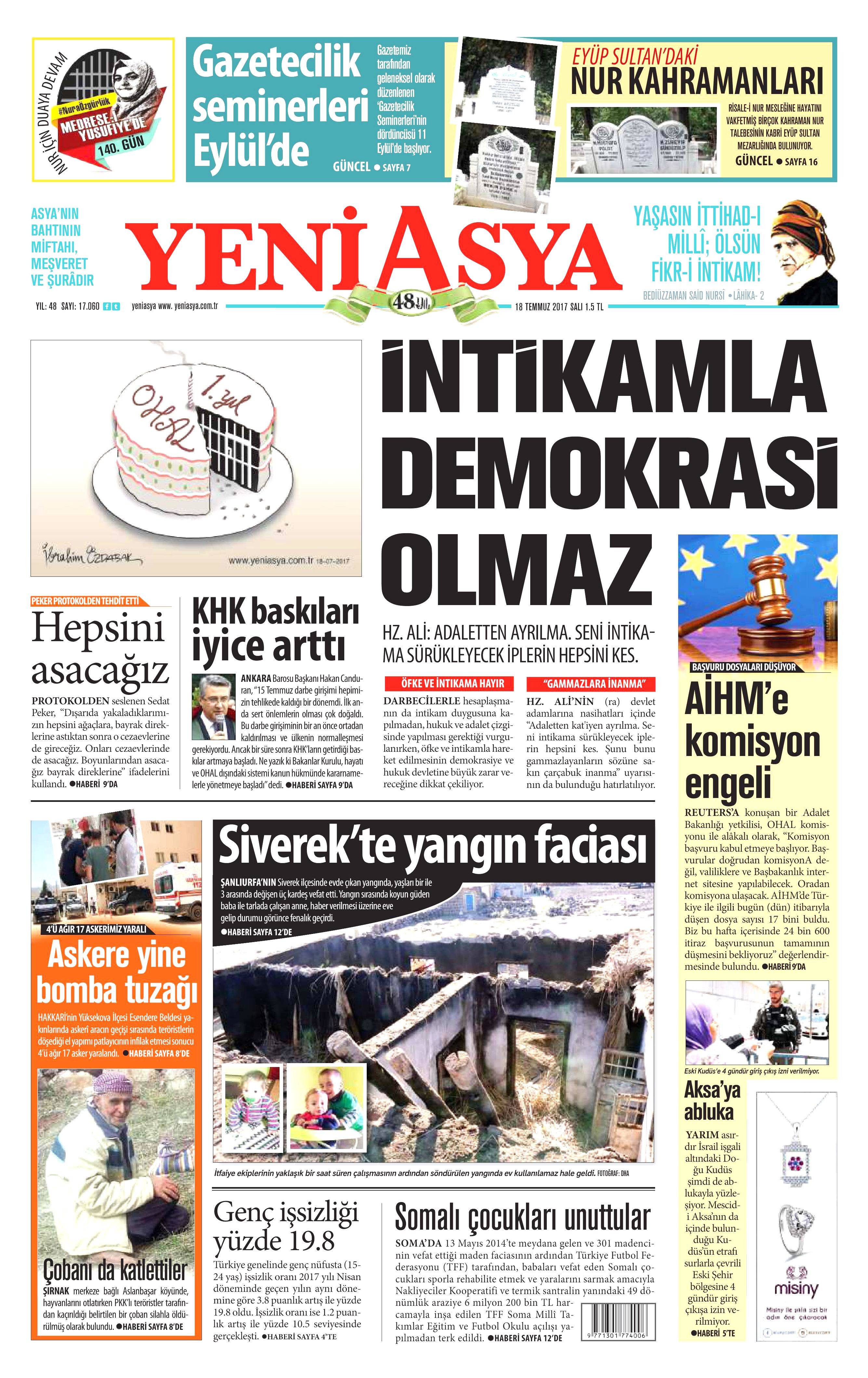 18 Temmuz 2017 Salı gazete manşetleri - 19