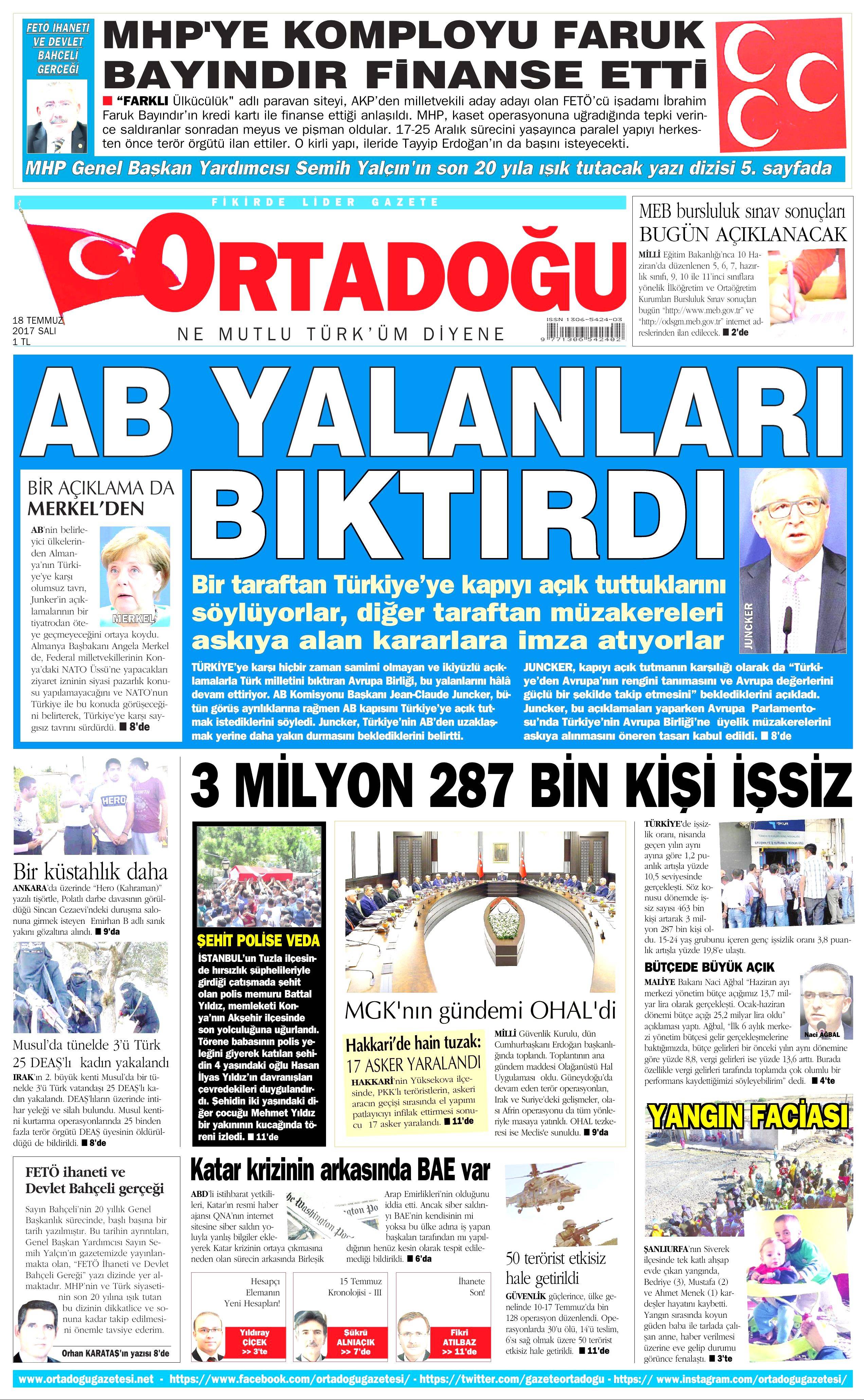 18 Temmuz 2017 Salı gazete manşetleri - 12