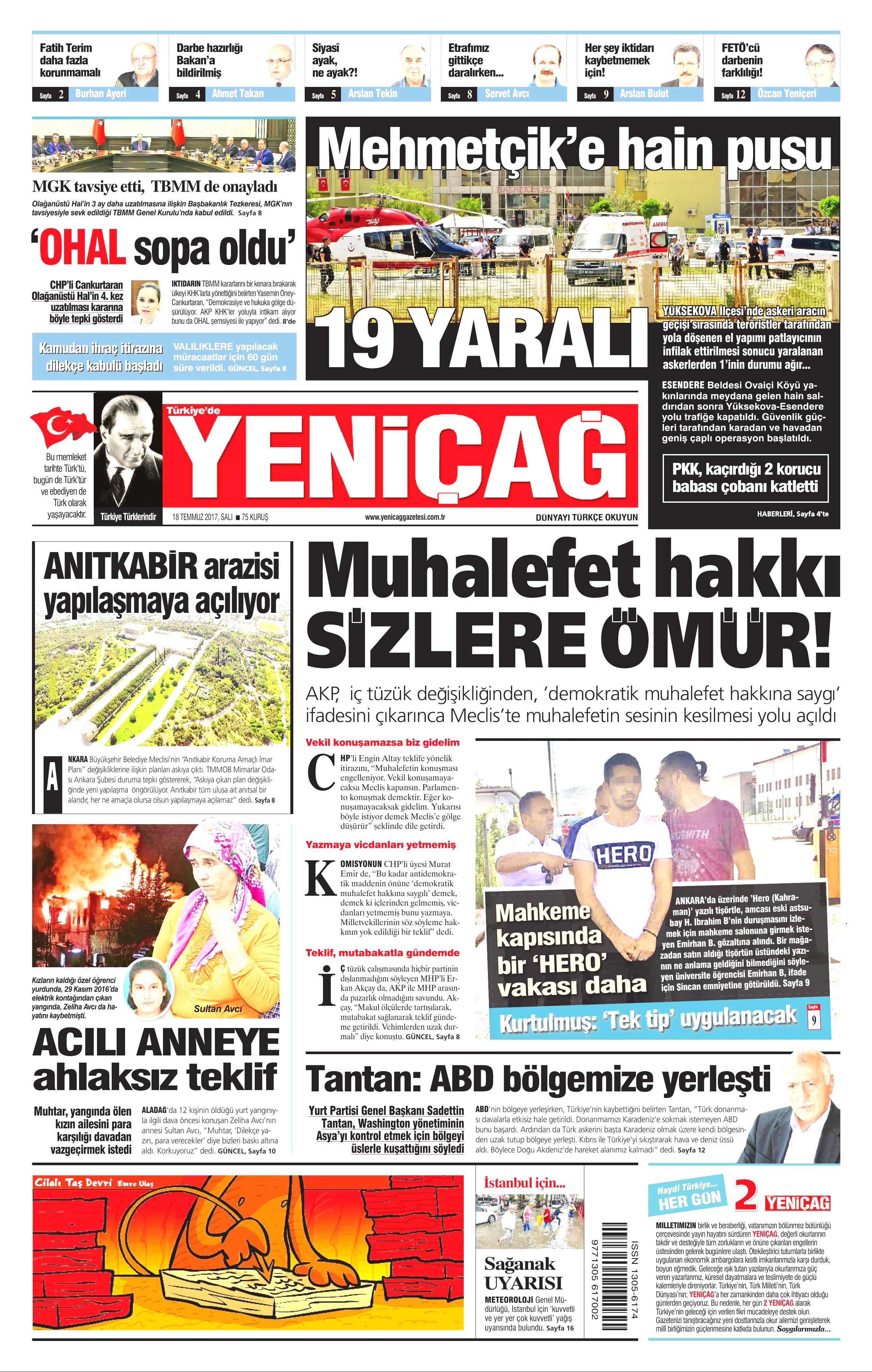 18 Temmuz 2017 Salı gazete manşetleri - 21