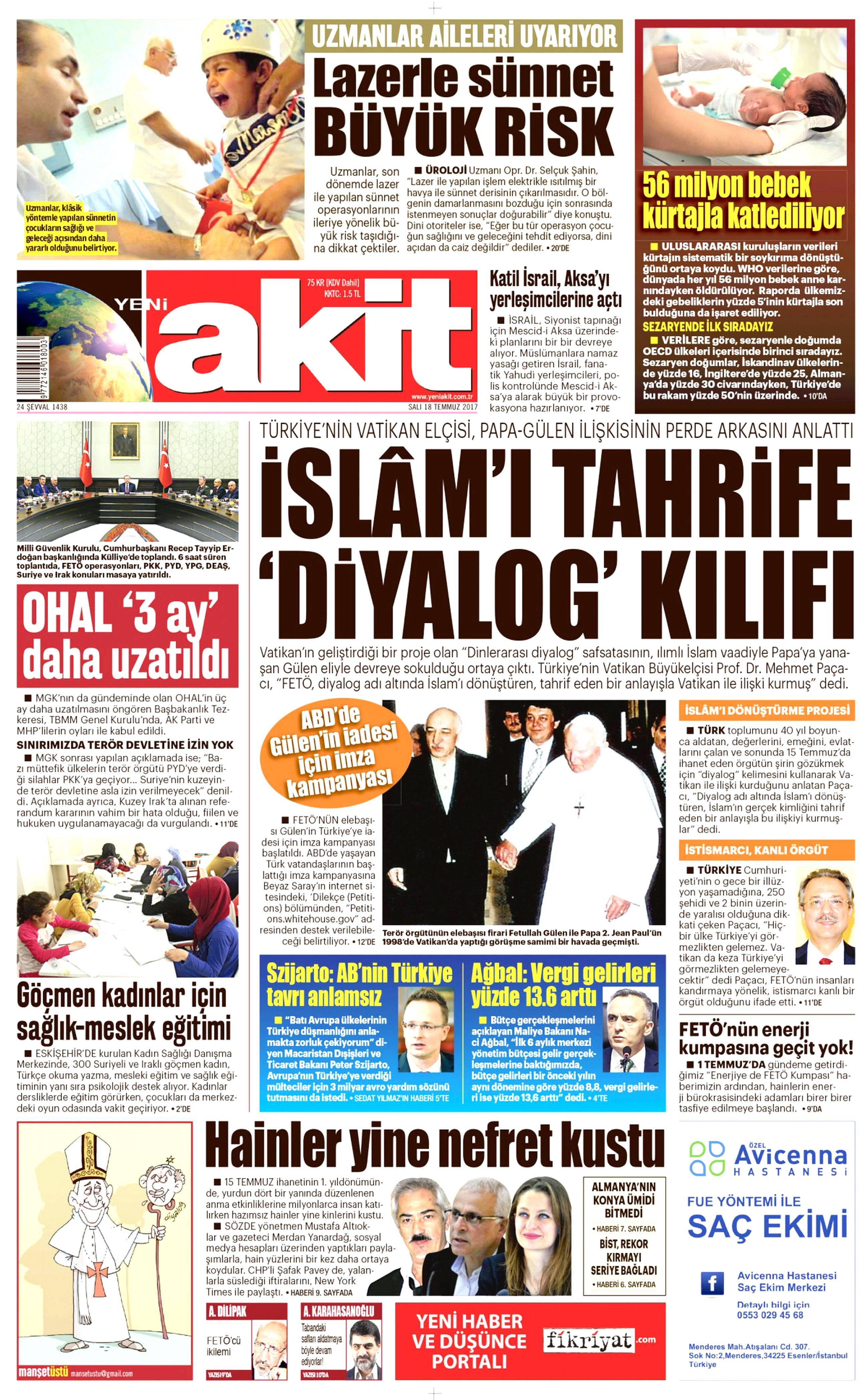 18 Temmuz 2017 Salı gazete manşetleri - 2