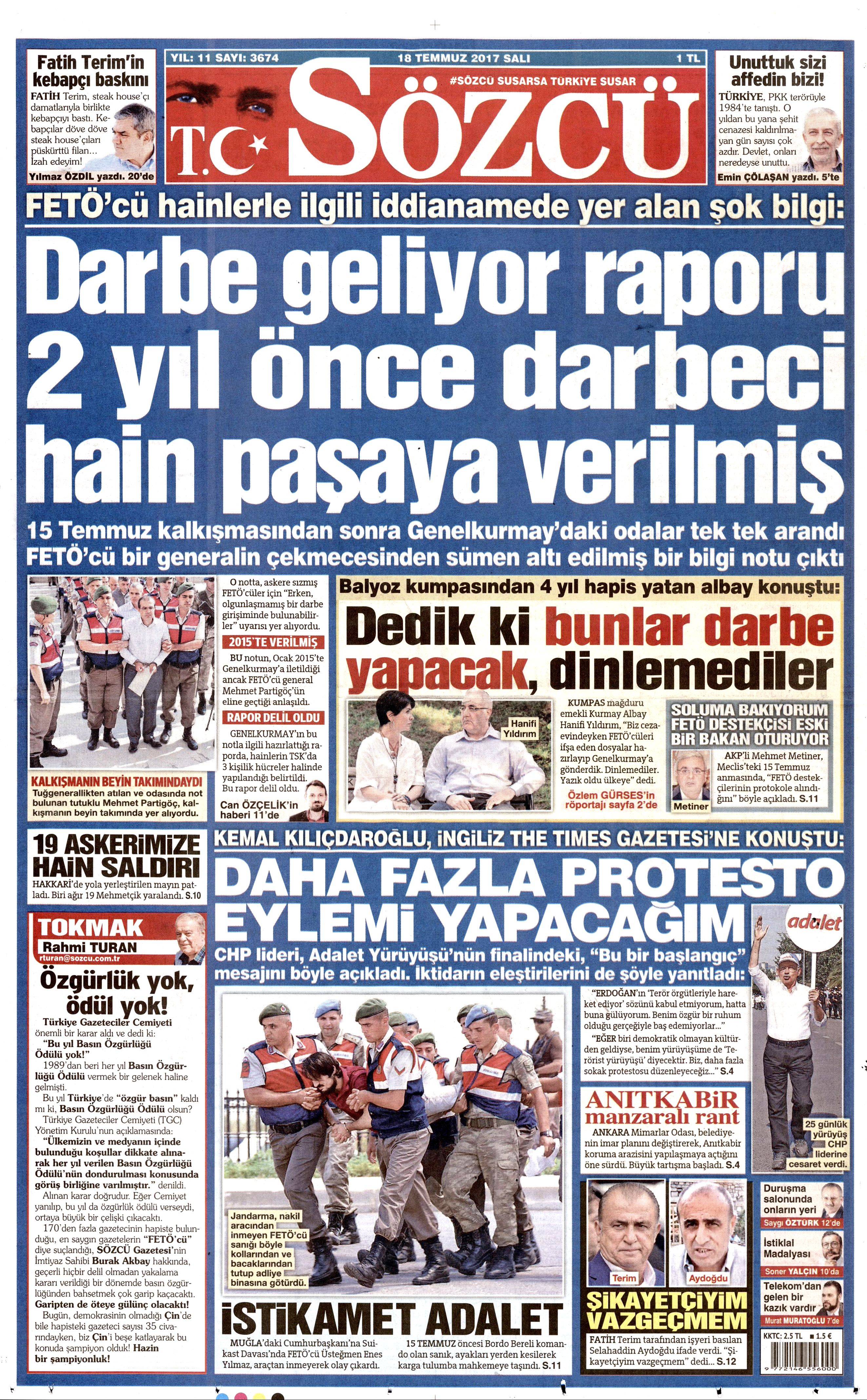 18 Temmuz 2017 Salı gazete manşetleri - 14
