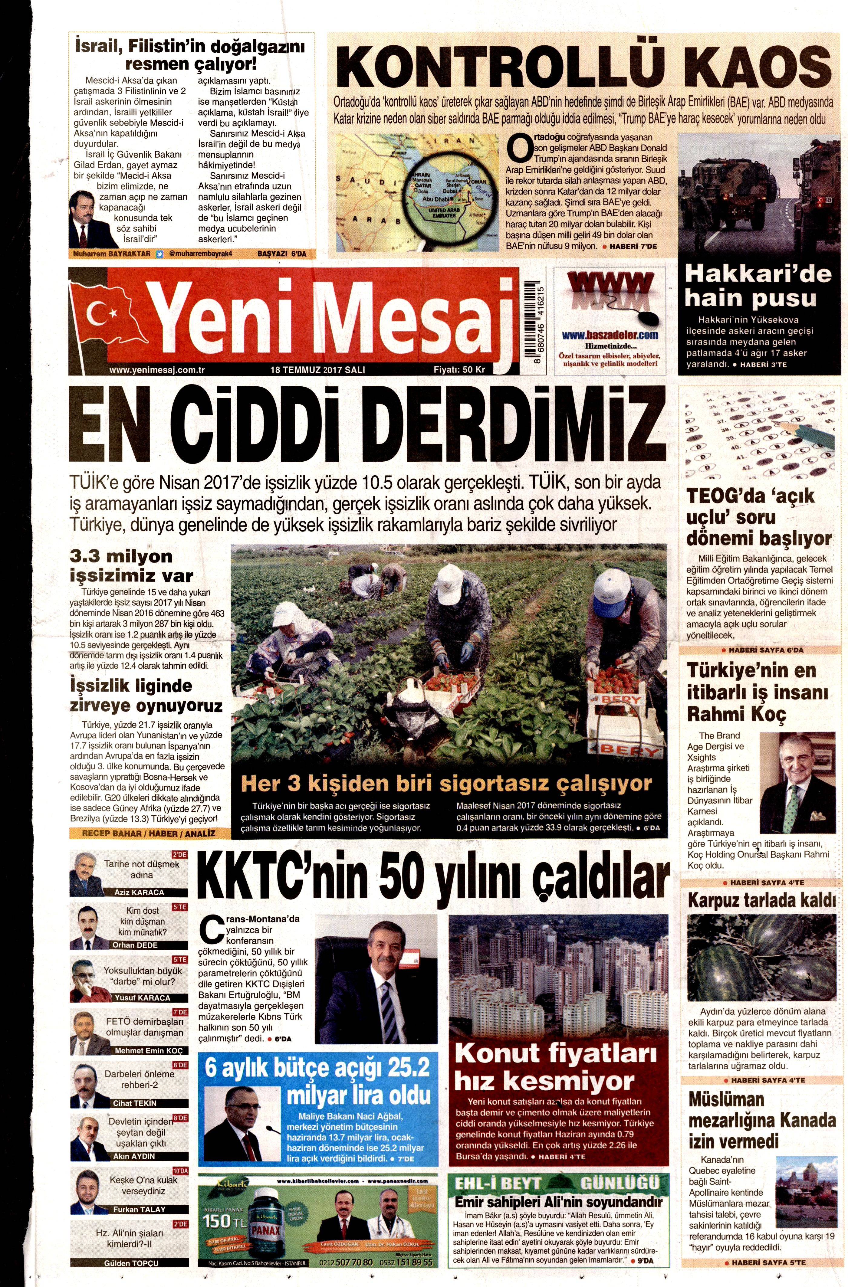 18 Temmuz 2017 Salı gazete manşetleri - 22