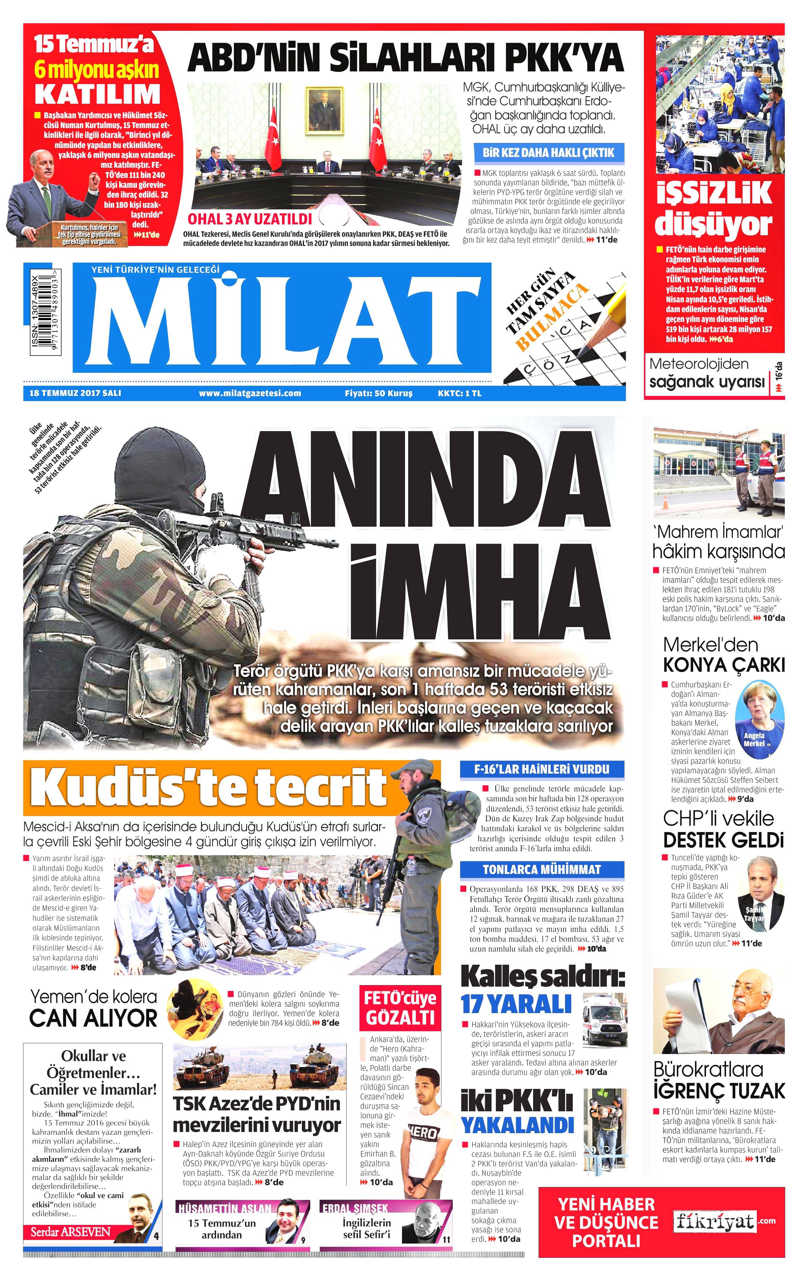 18 Temmuz 2017 Salı gazete manşetleri - 9