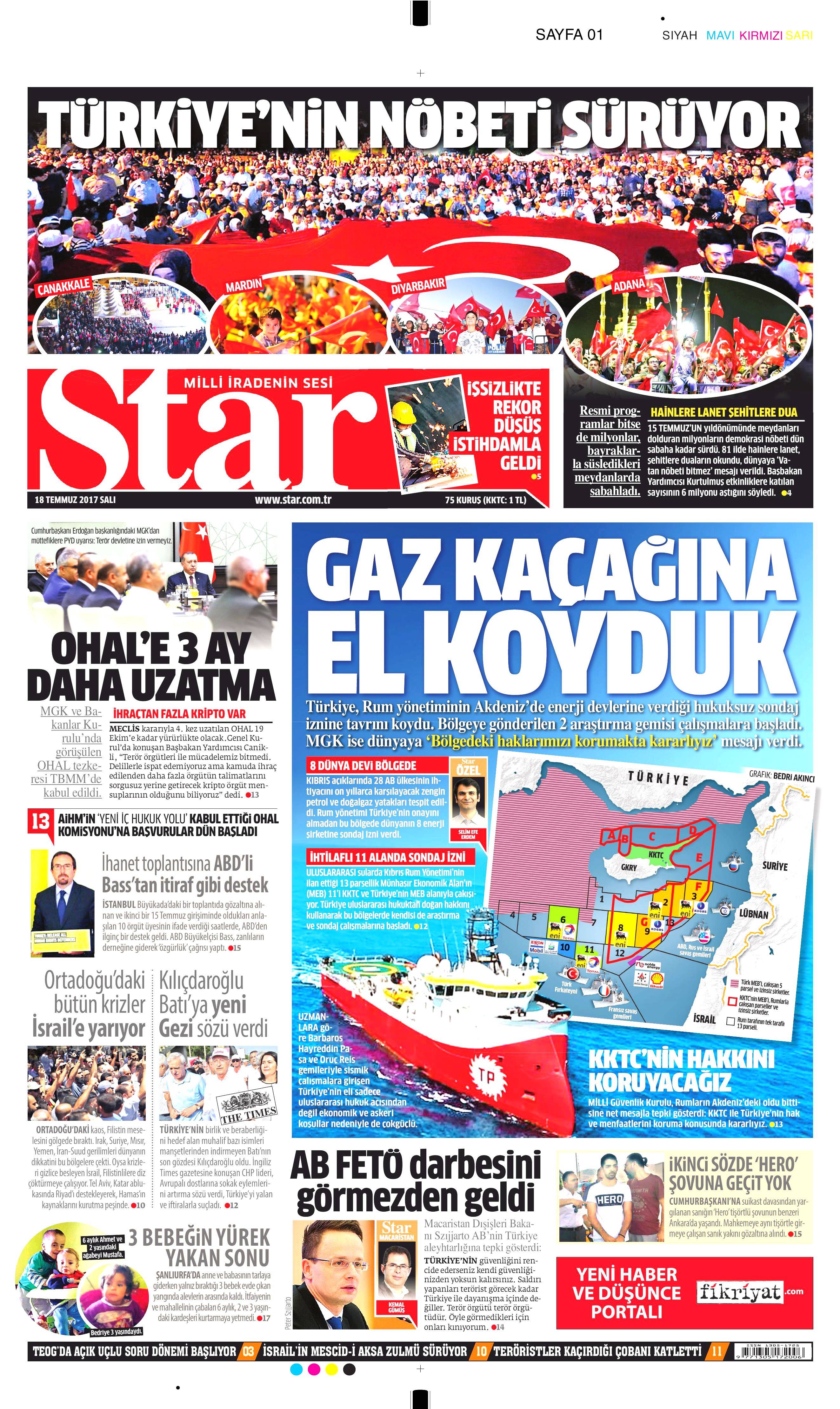 18 Temmuz 2017 Salı gazete manşetleri - 15