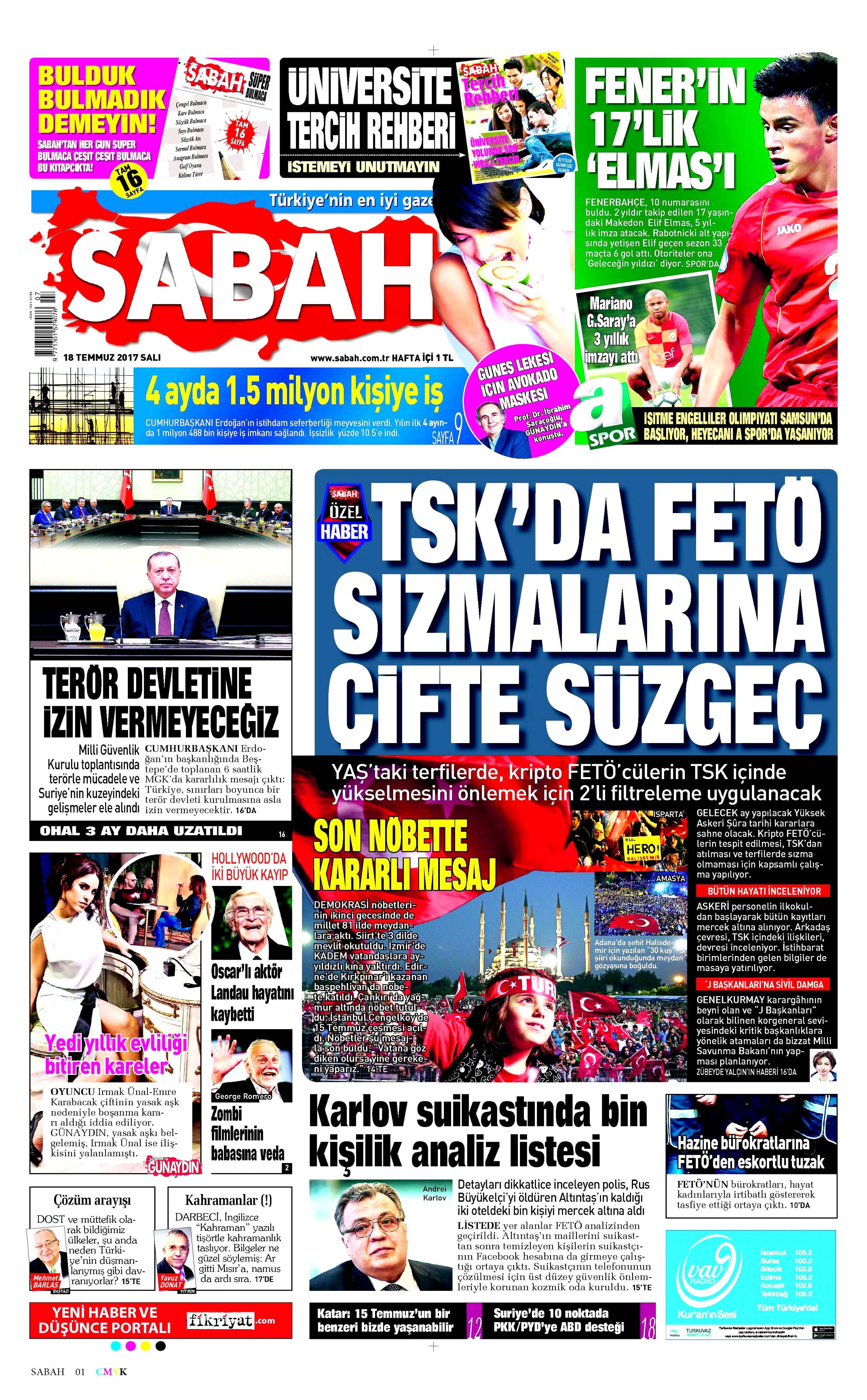 18 Temmuz 2017 Salı gazete manşetleri - 13