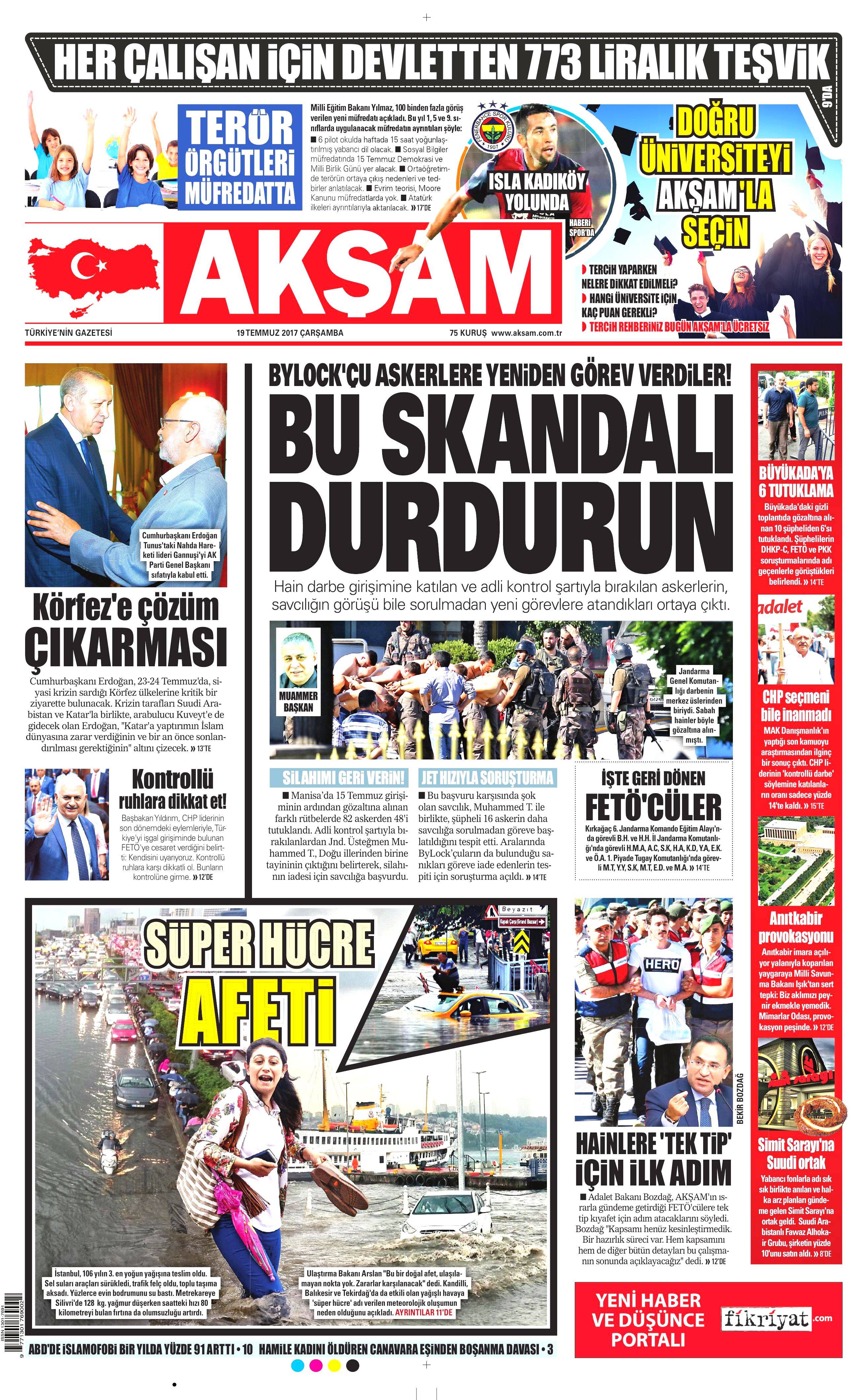 19 Temmuz 2017 Çarşamba gazete manşetleri - 1