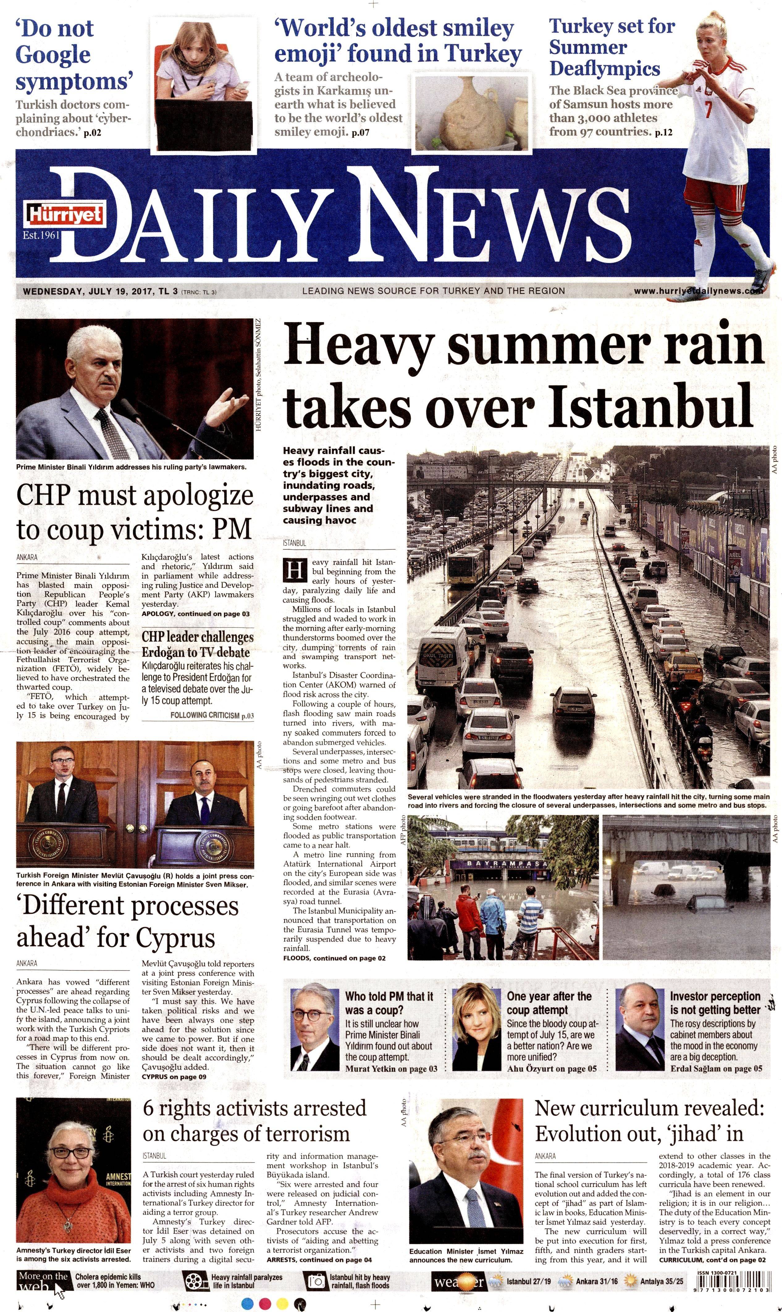 19 Temmuz 2017 Çarşamba gazete manşetleri - 7