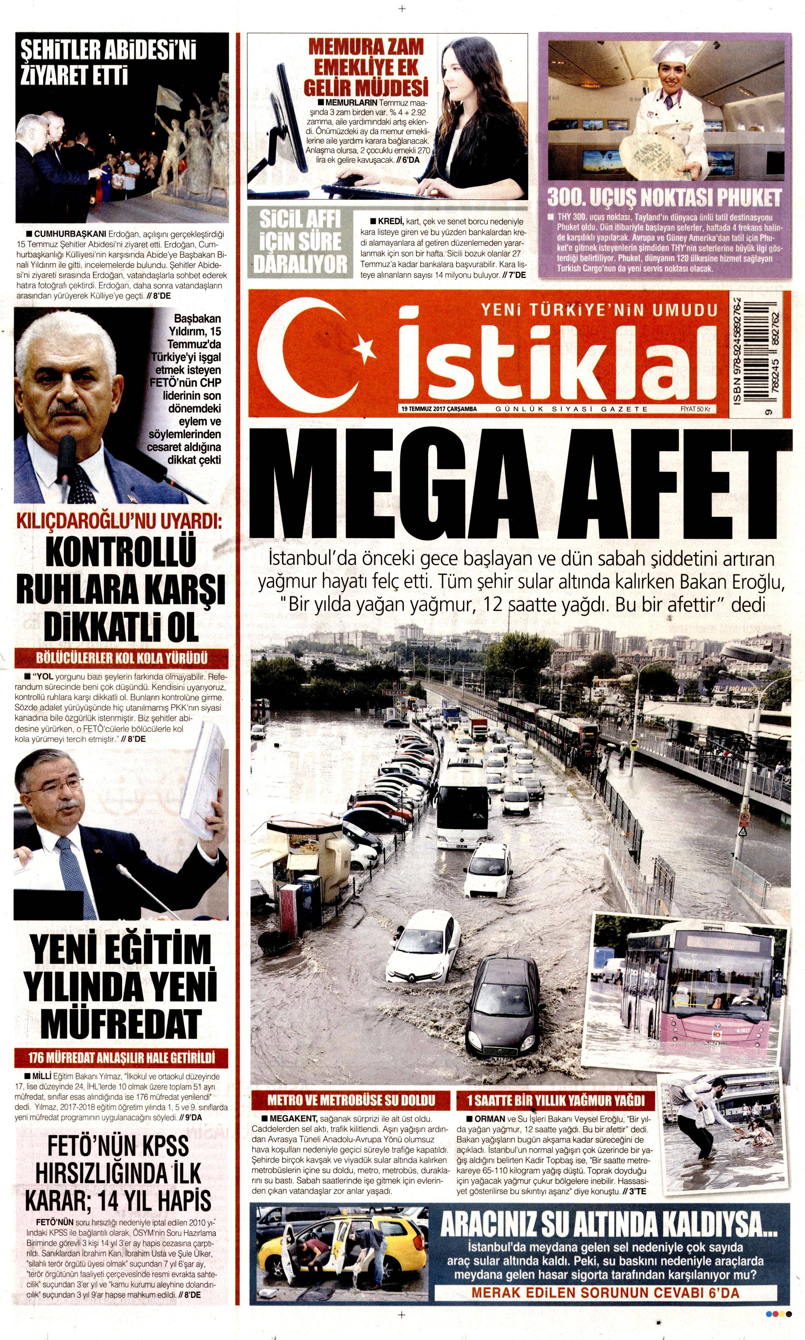 19 Temmuz 2017 Çarşamba gazete manşetleri - 12