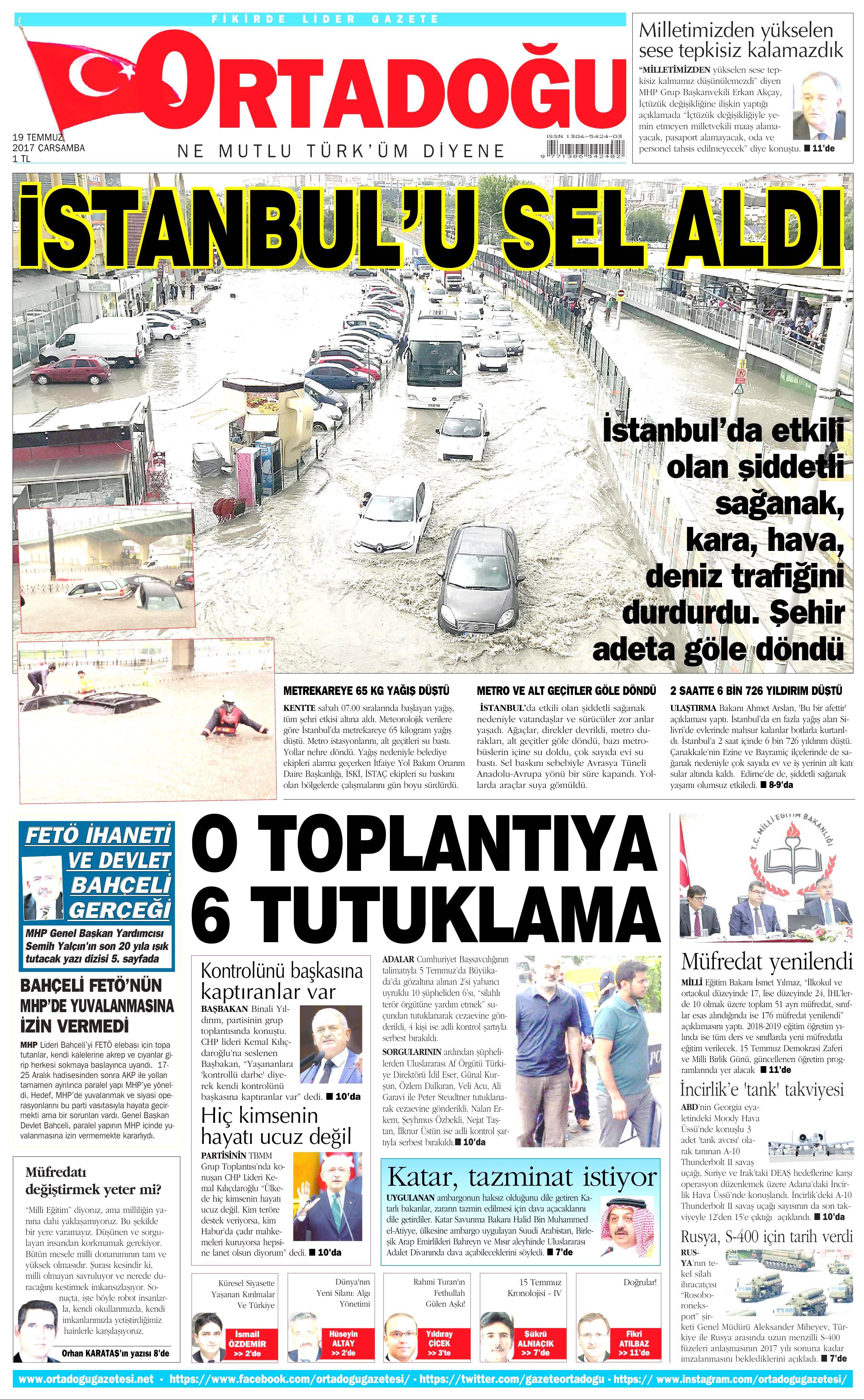 19 Temmuz 2017 Çarşamba gazete manşetleri - 18