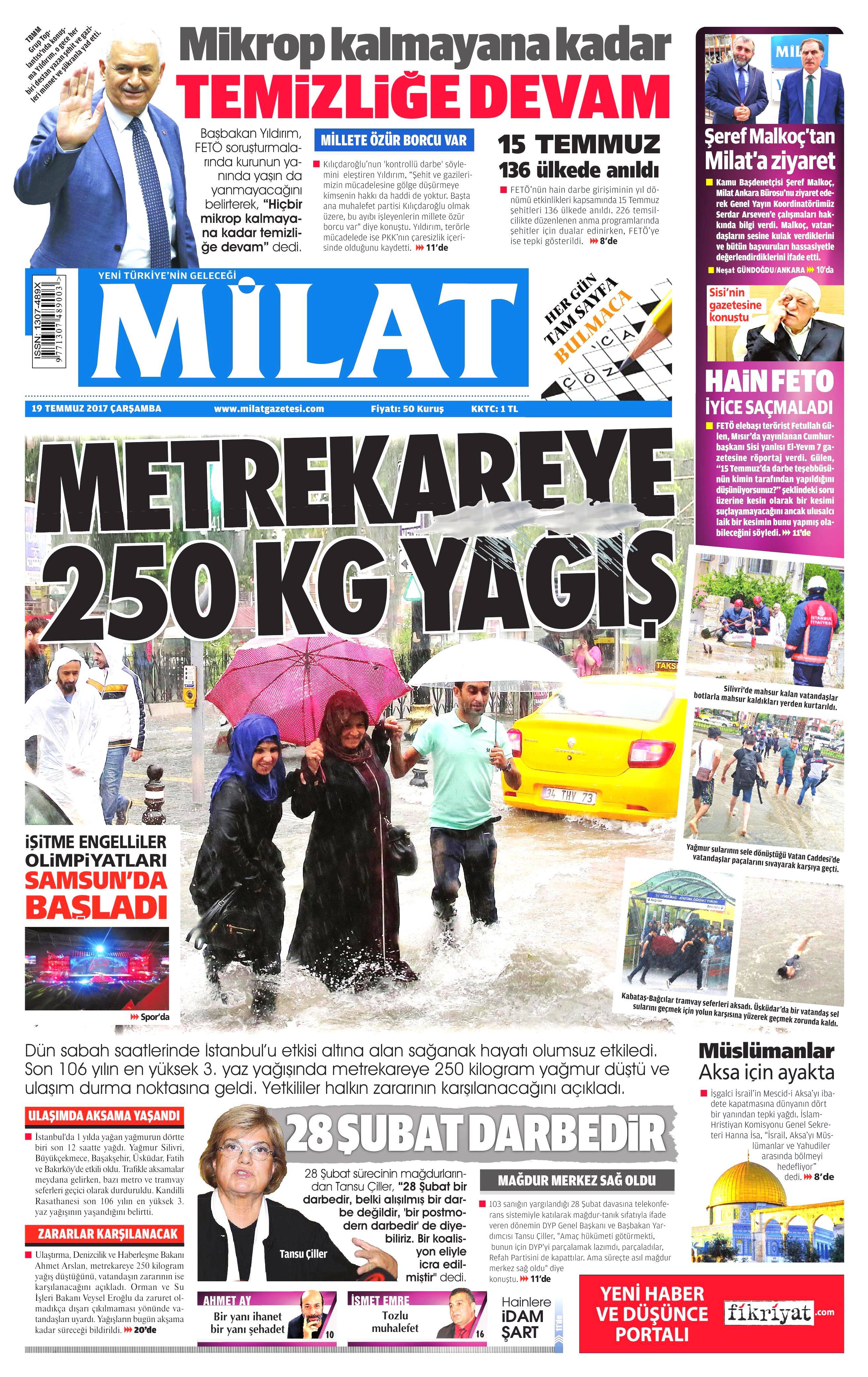 19 Temmuz 2017 Çarşamba gazete manşetleri - 15