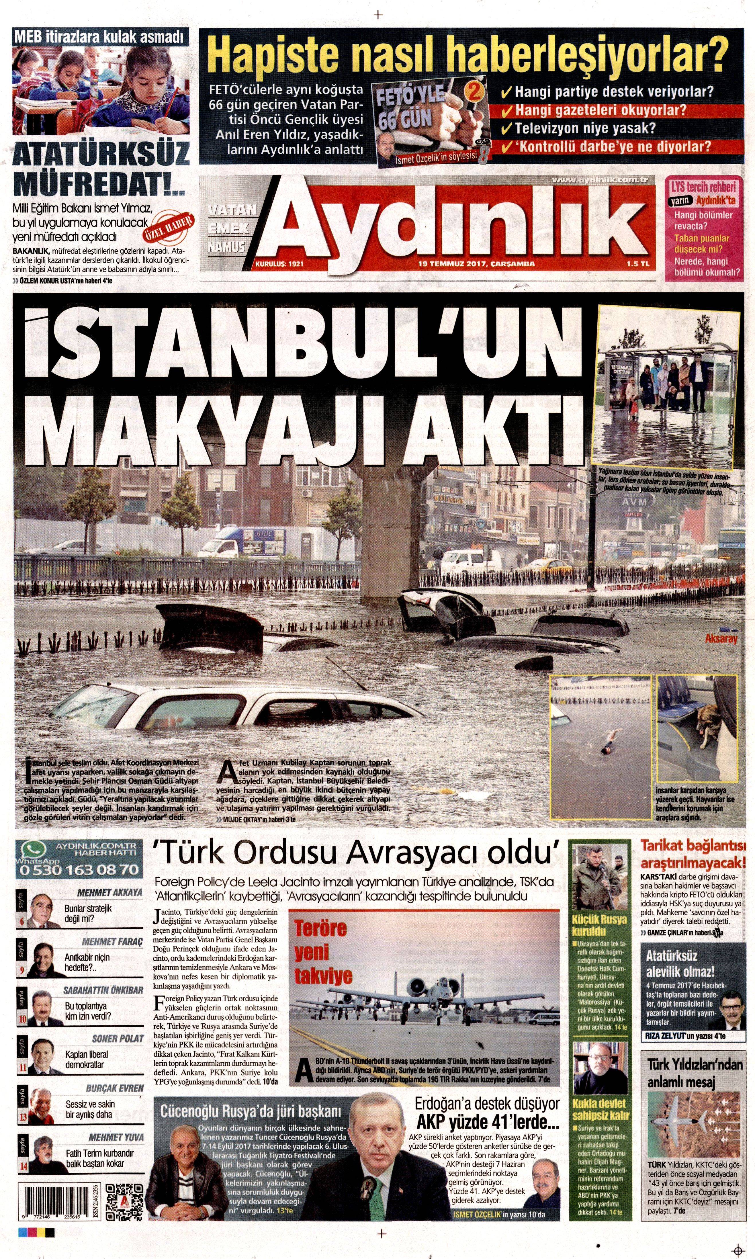 19 Temmuz 2017 Çarşamba gazete manşetleri - 36