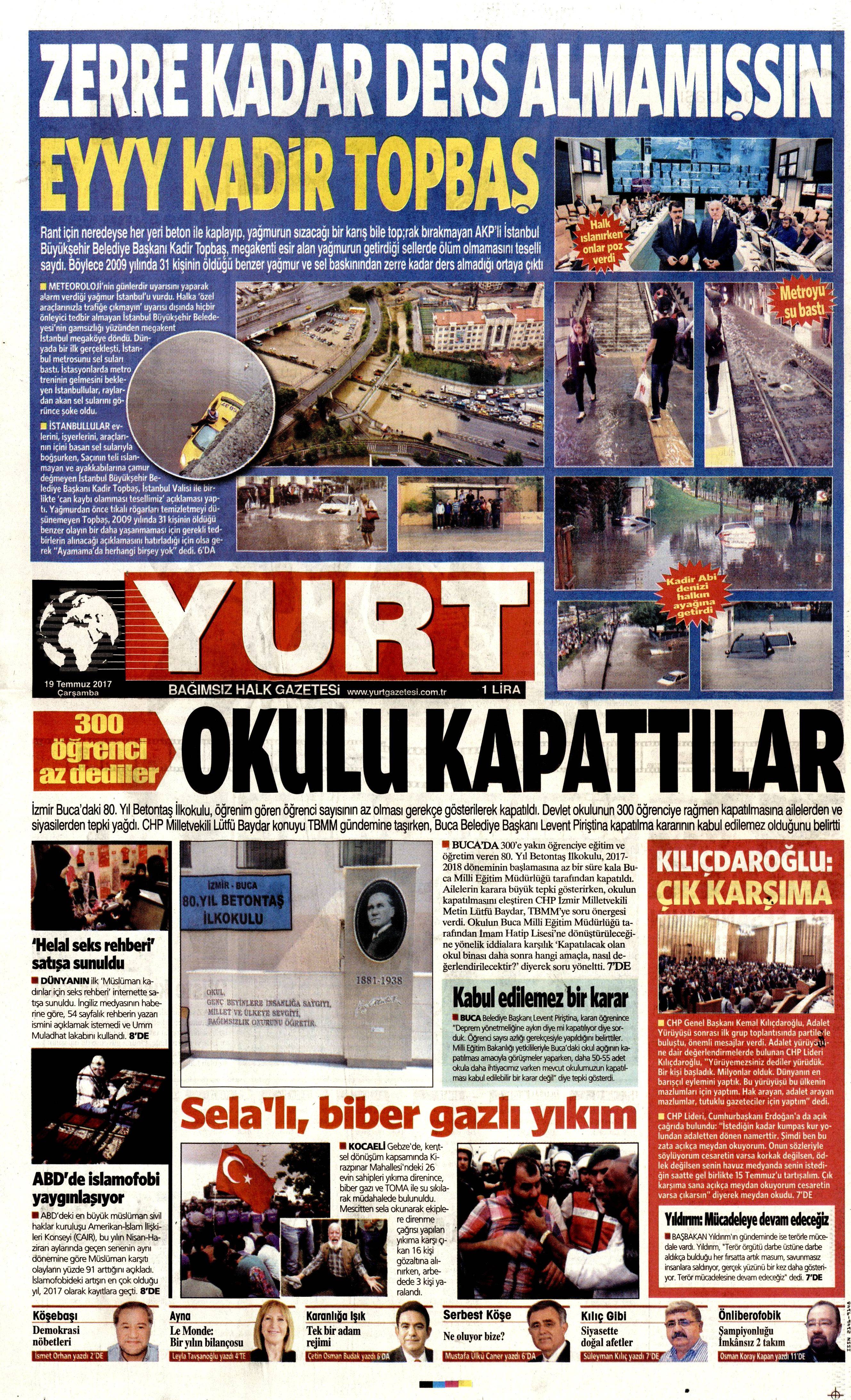 19 Temmuz 2017 Çarşamba gazete manşetleri - 31