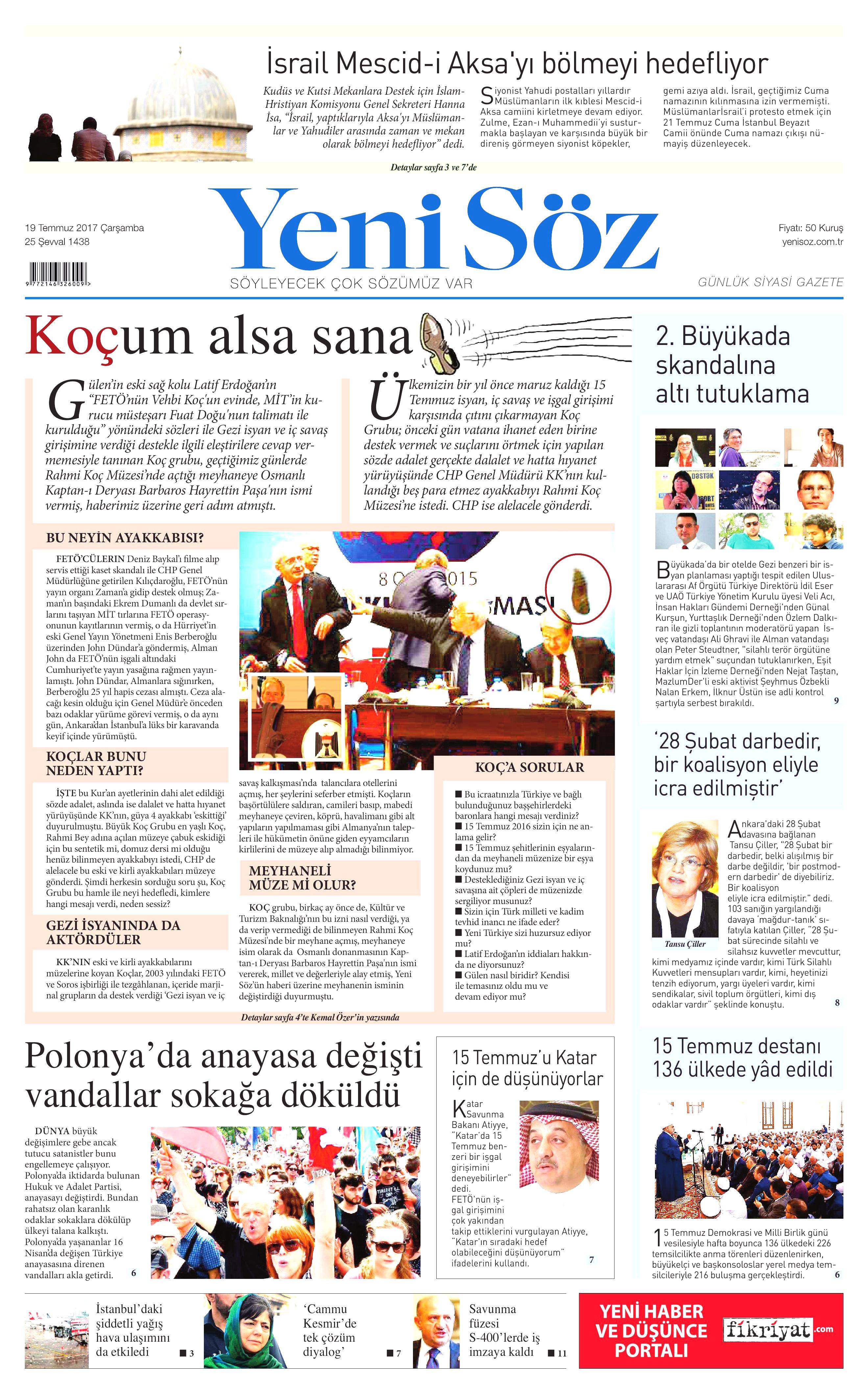 19 Temmuz 2017 Çarşamba gazete manşetleri - 30