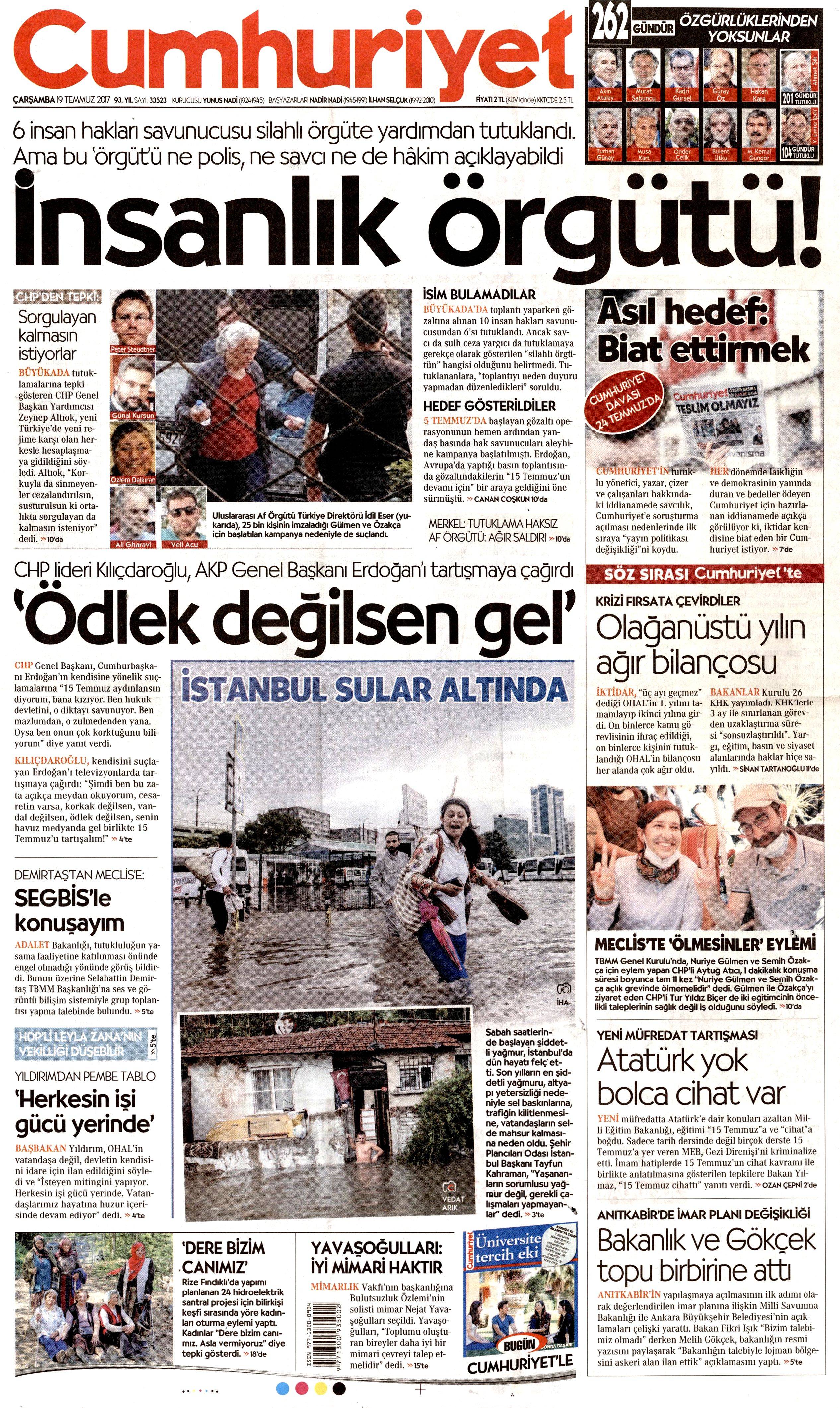 19 Temmuz 2017 Çarşamba gazete manşetleri - 38