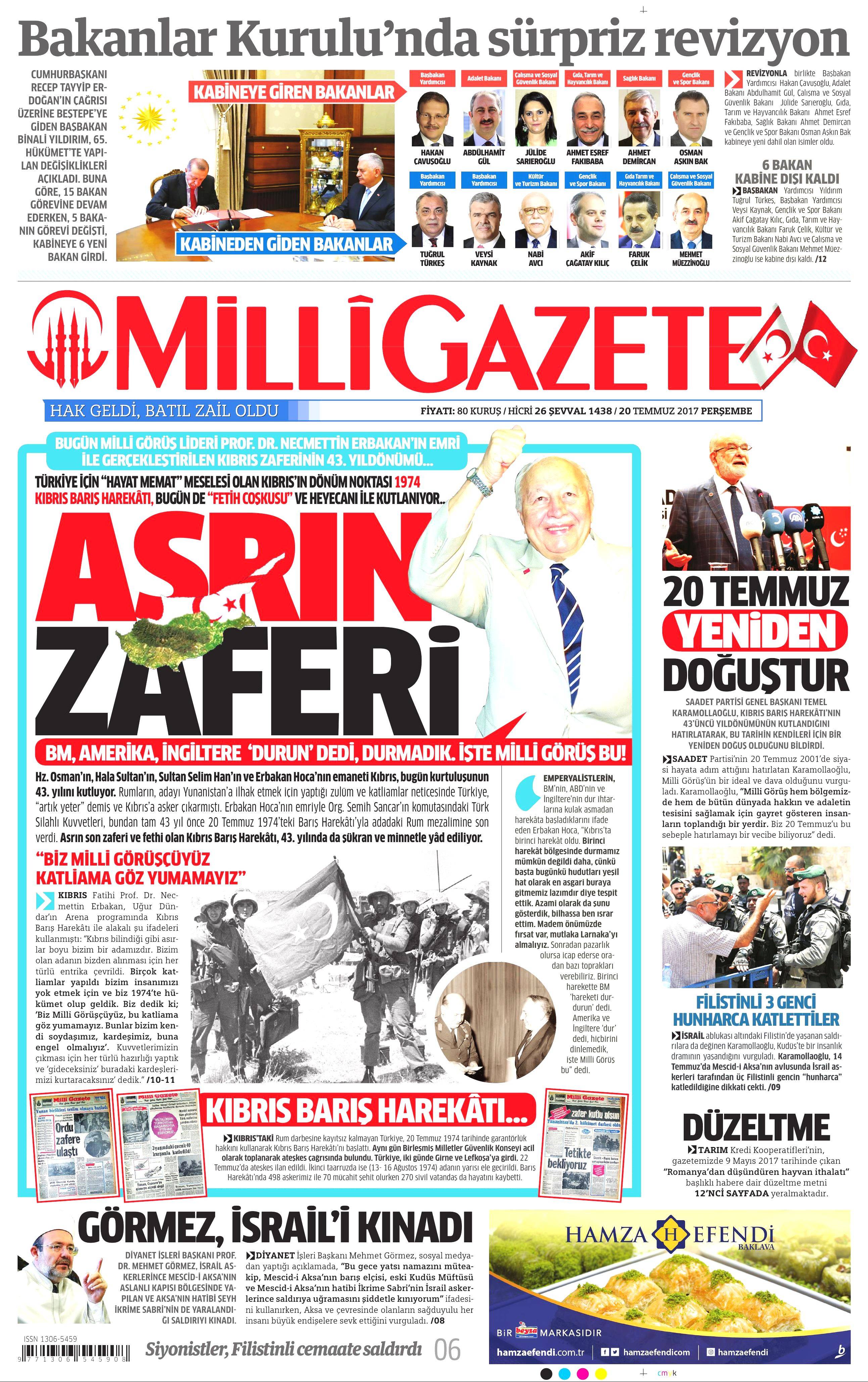 20 Temmuz 2017 gazete manşetleri - 16