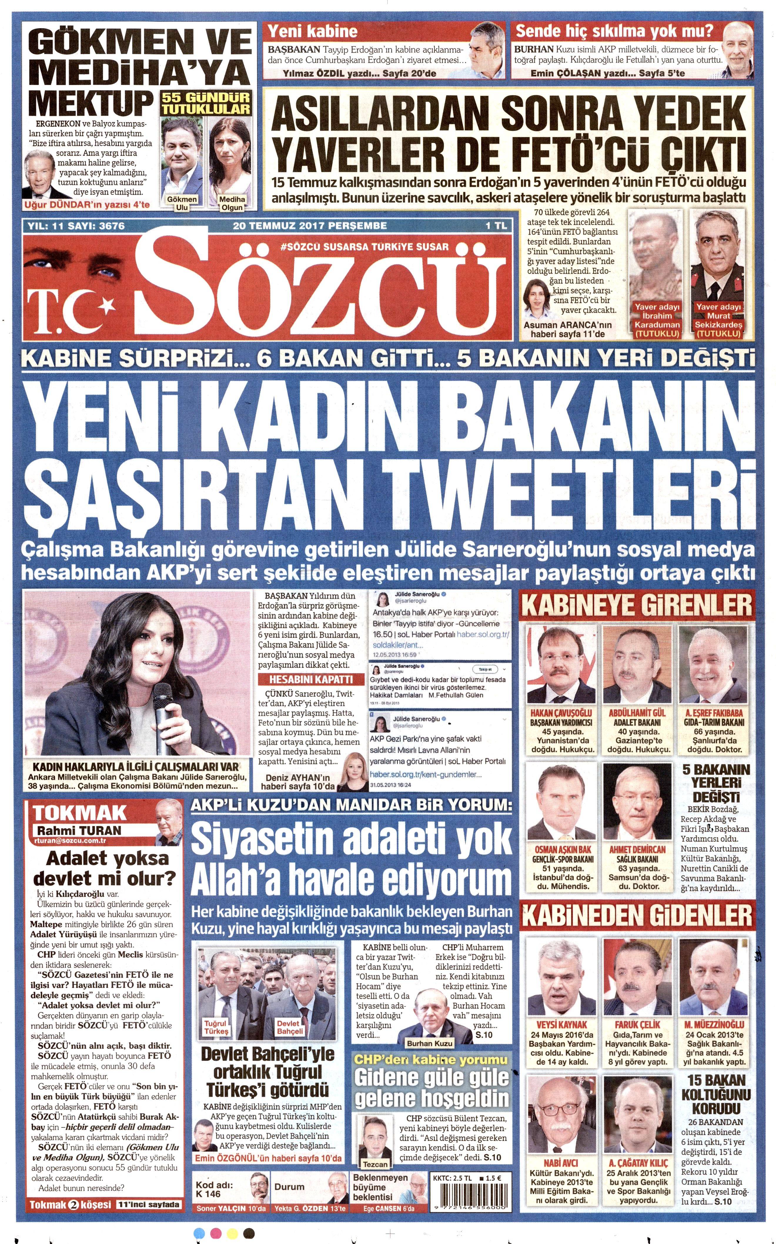 20 Temmuz 2017 gazete manşetleri - 21