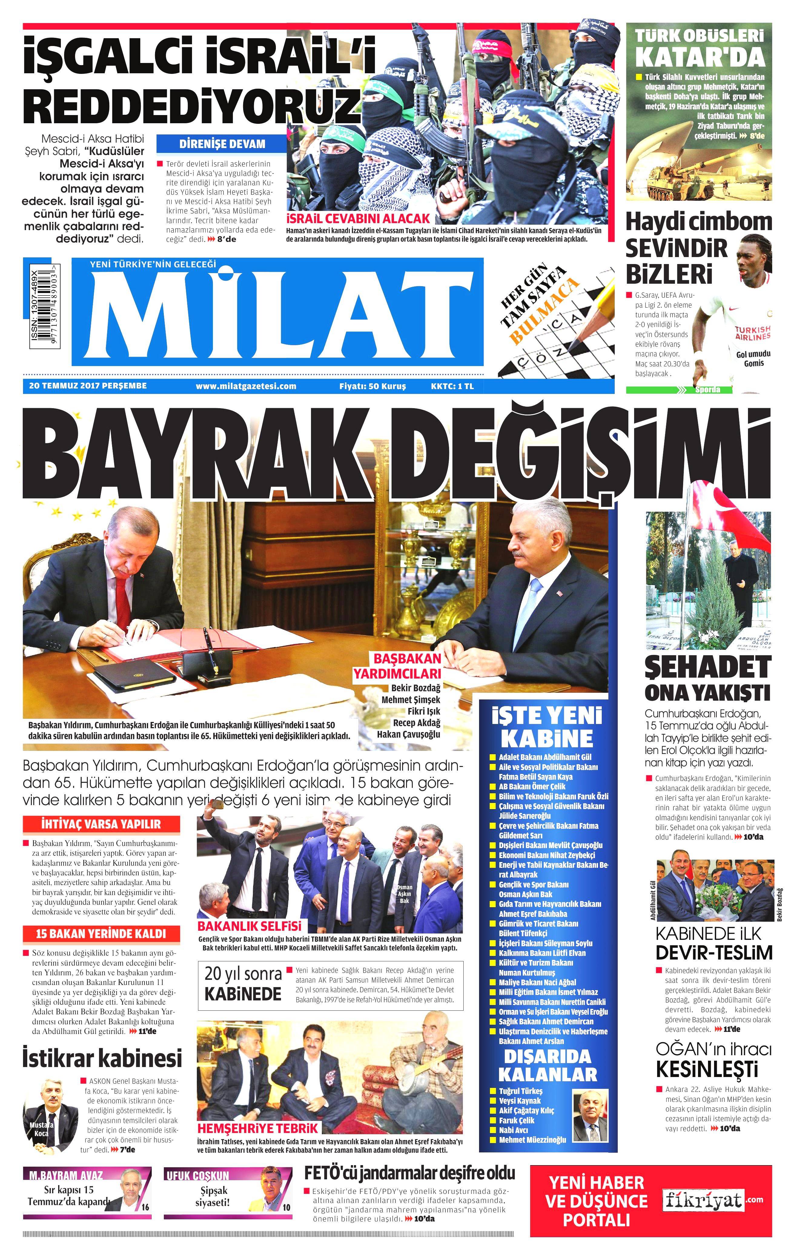 20 Temmuz 2017 gazete manşetleri - 15