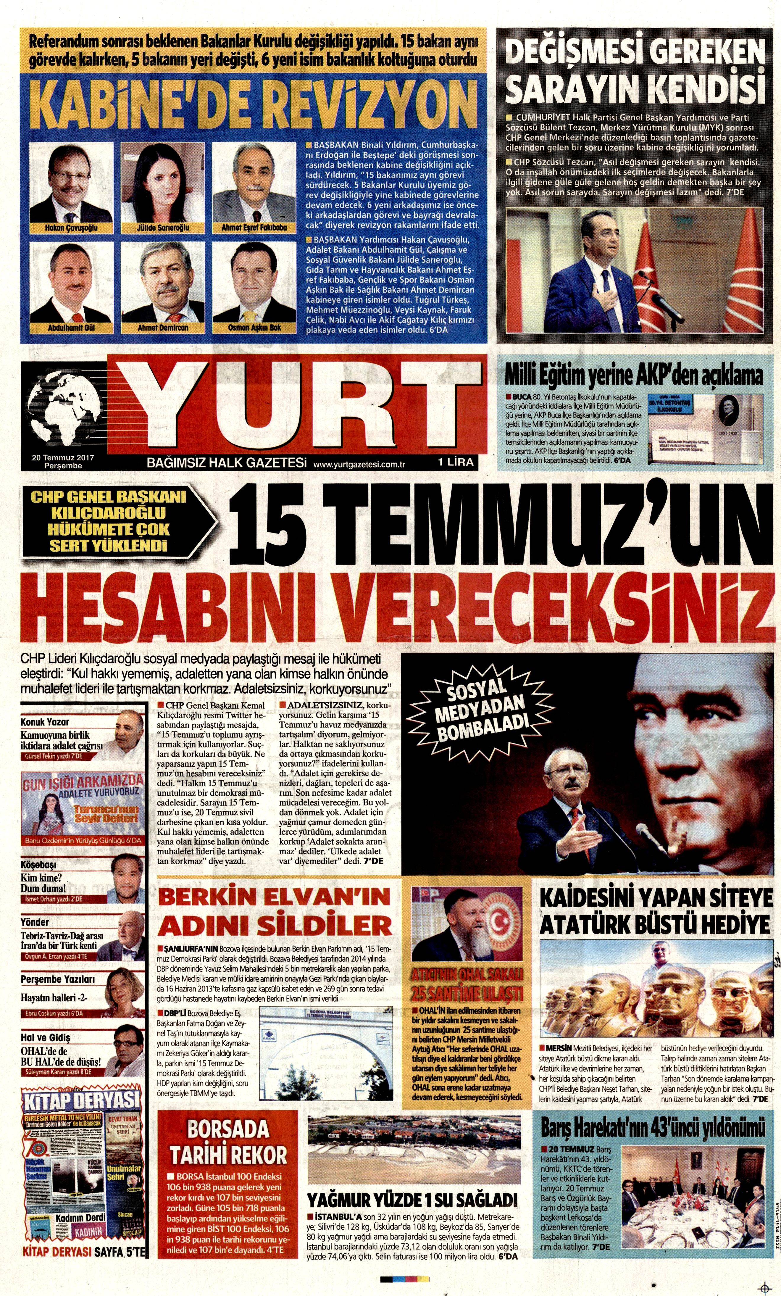 20 Temmuz 2017 gazete manşetleri - 30