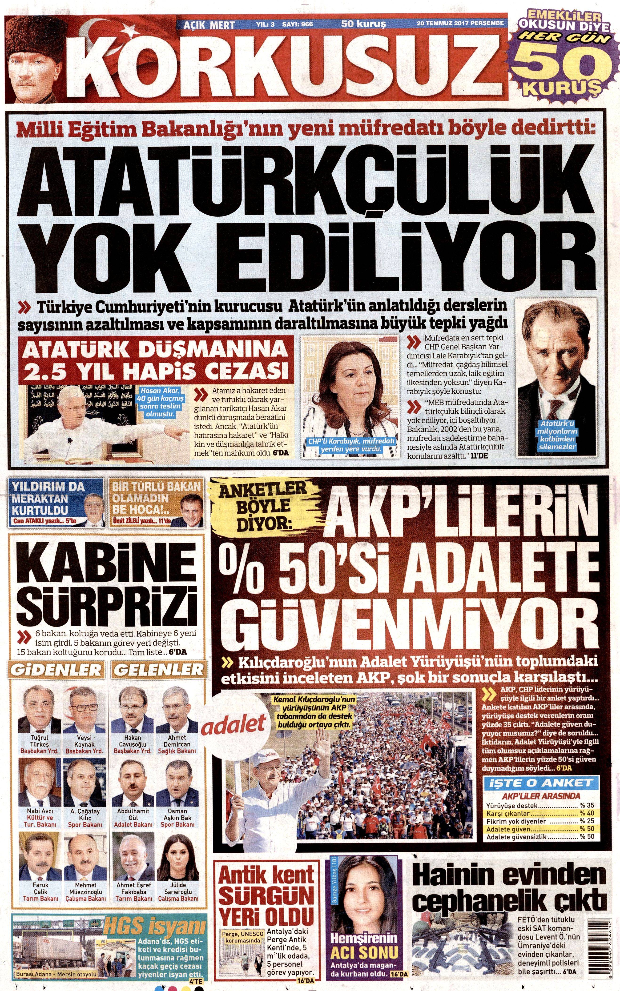 20 Temmuz 2017 gazete manşetleri - 14