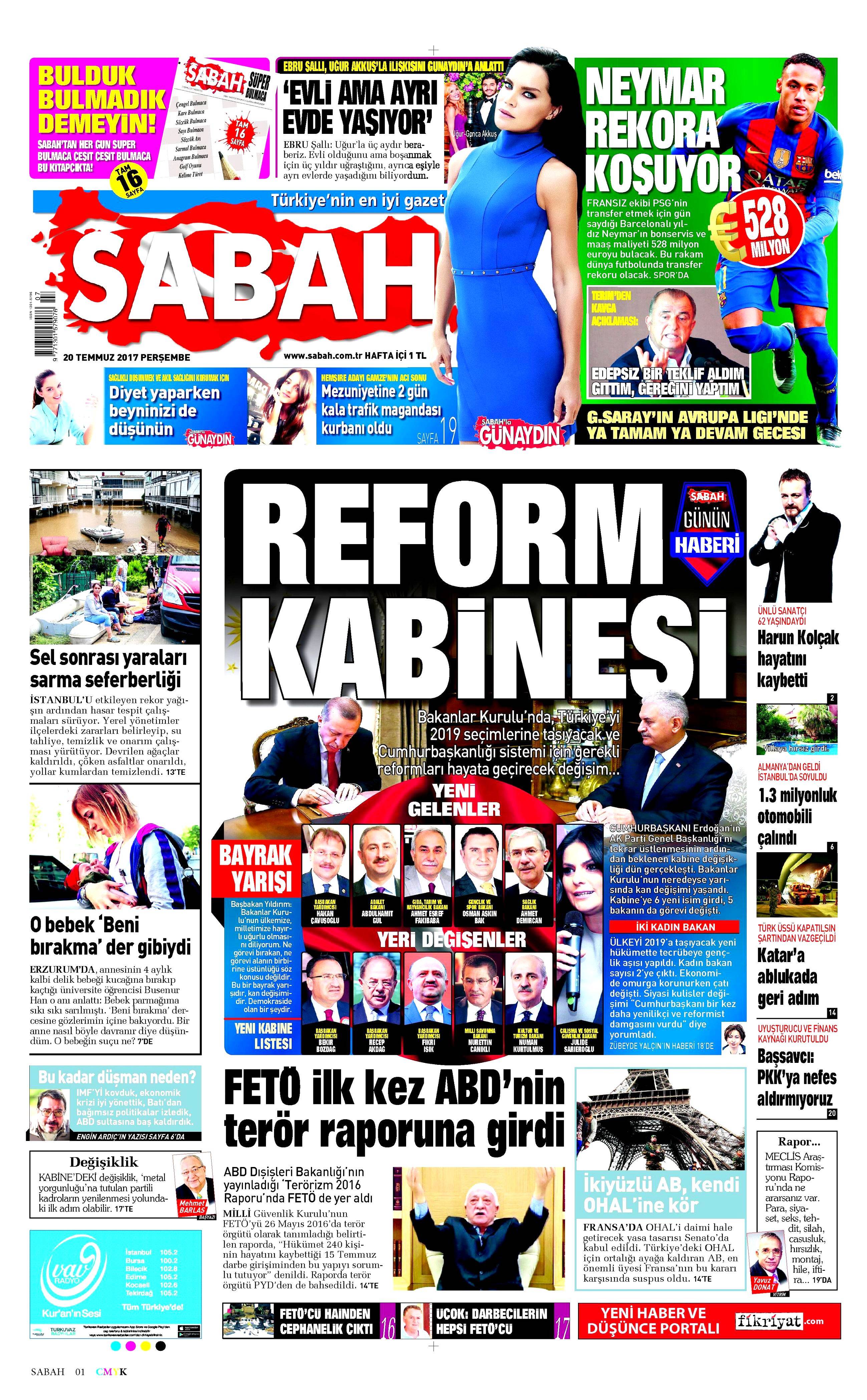 20 Temmuz 2017 gazete manşetleri - 20