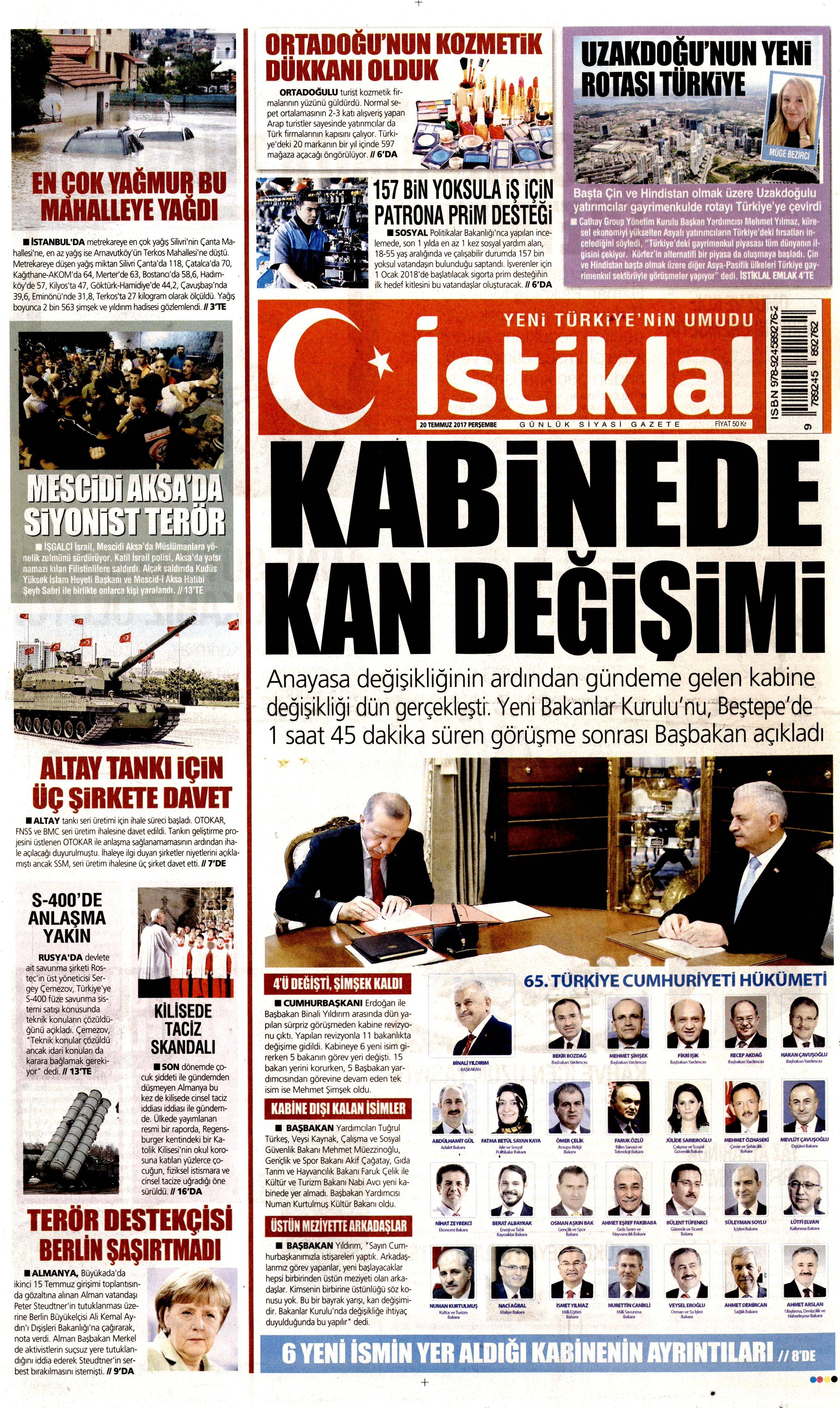 20 Temmuz 2017 gazete manşetleri - 12