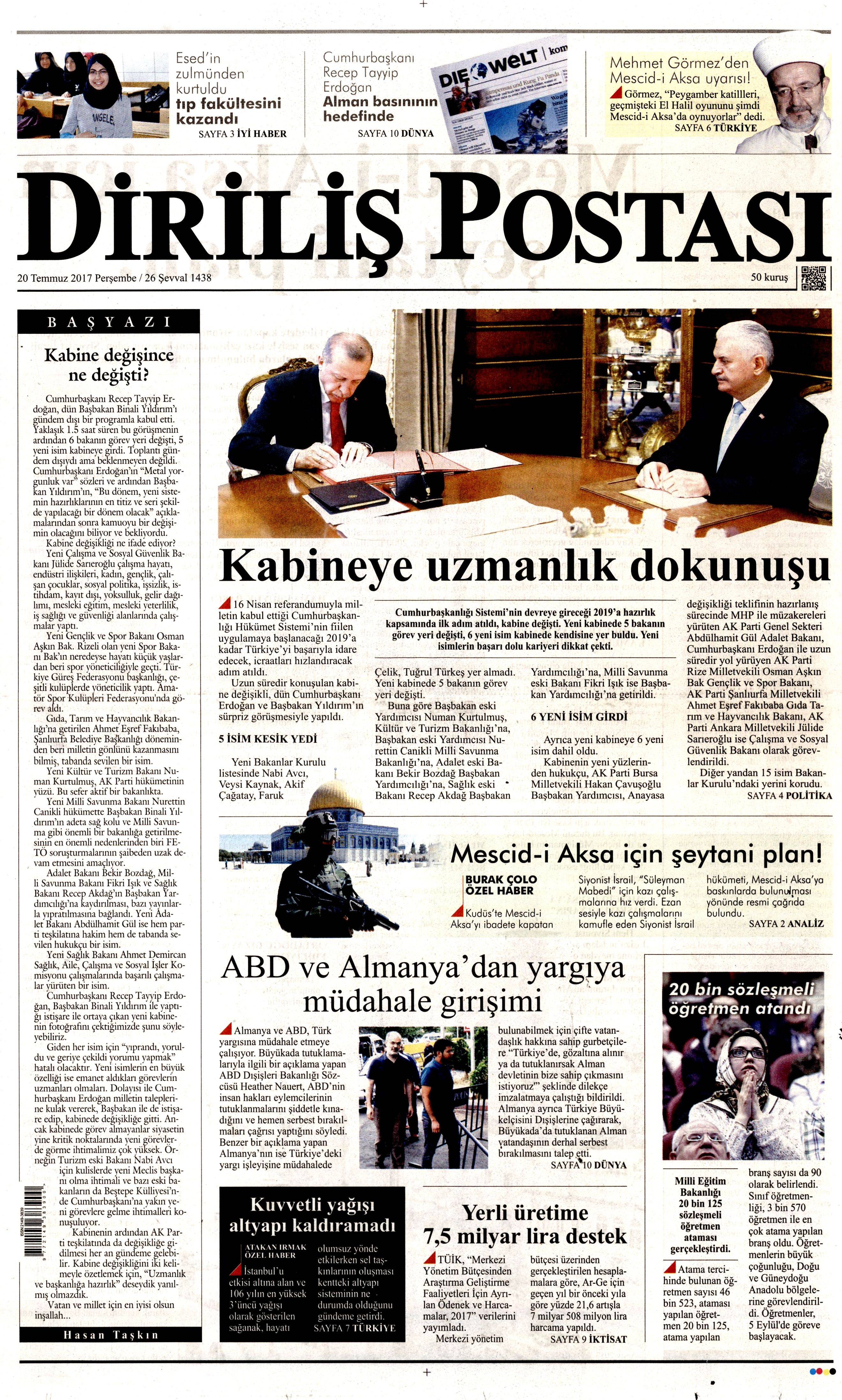20 Temmuz 2017 gazete manşetleri - 4