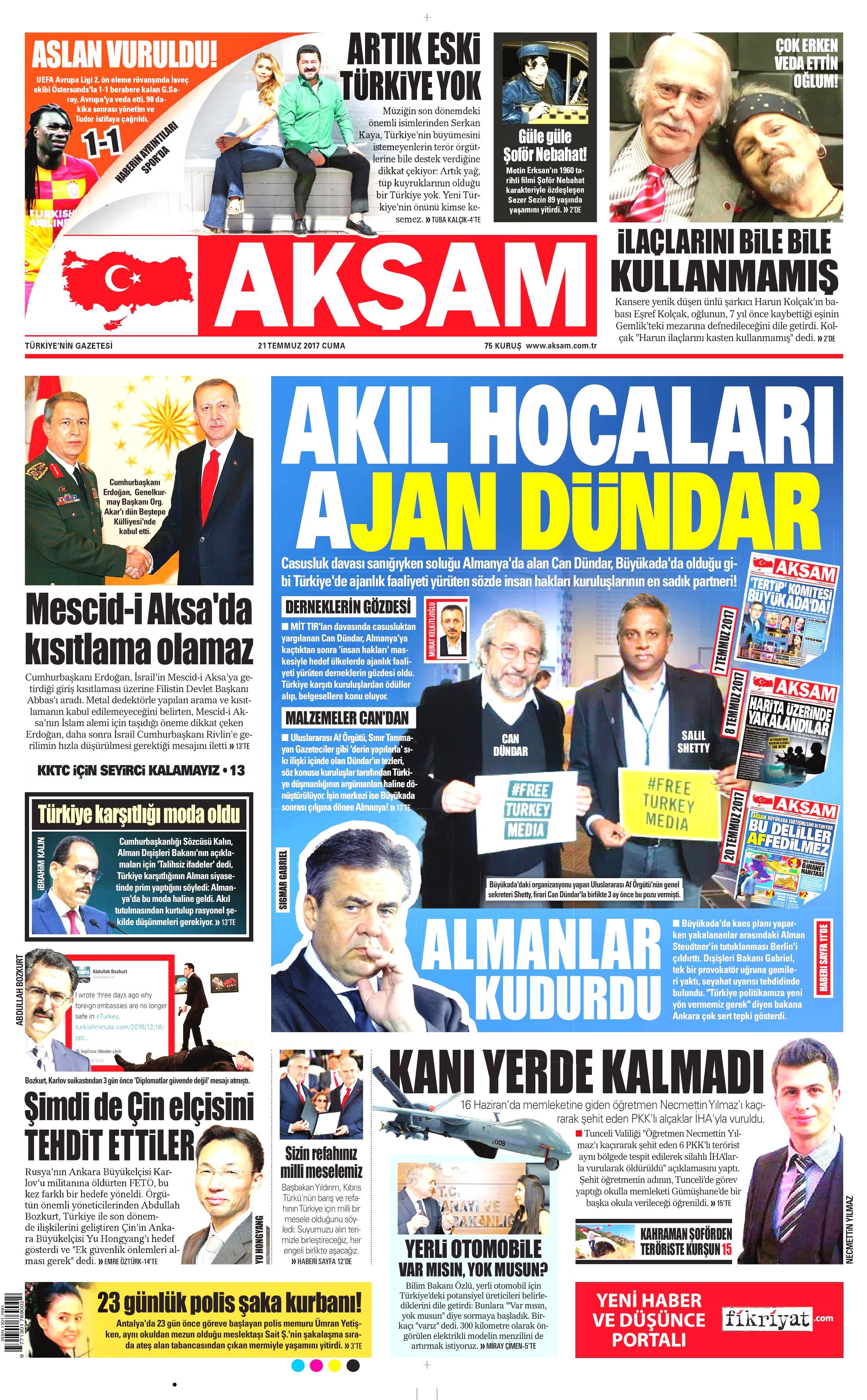 21 Temmuz 2017 gazete manşetleri - 1