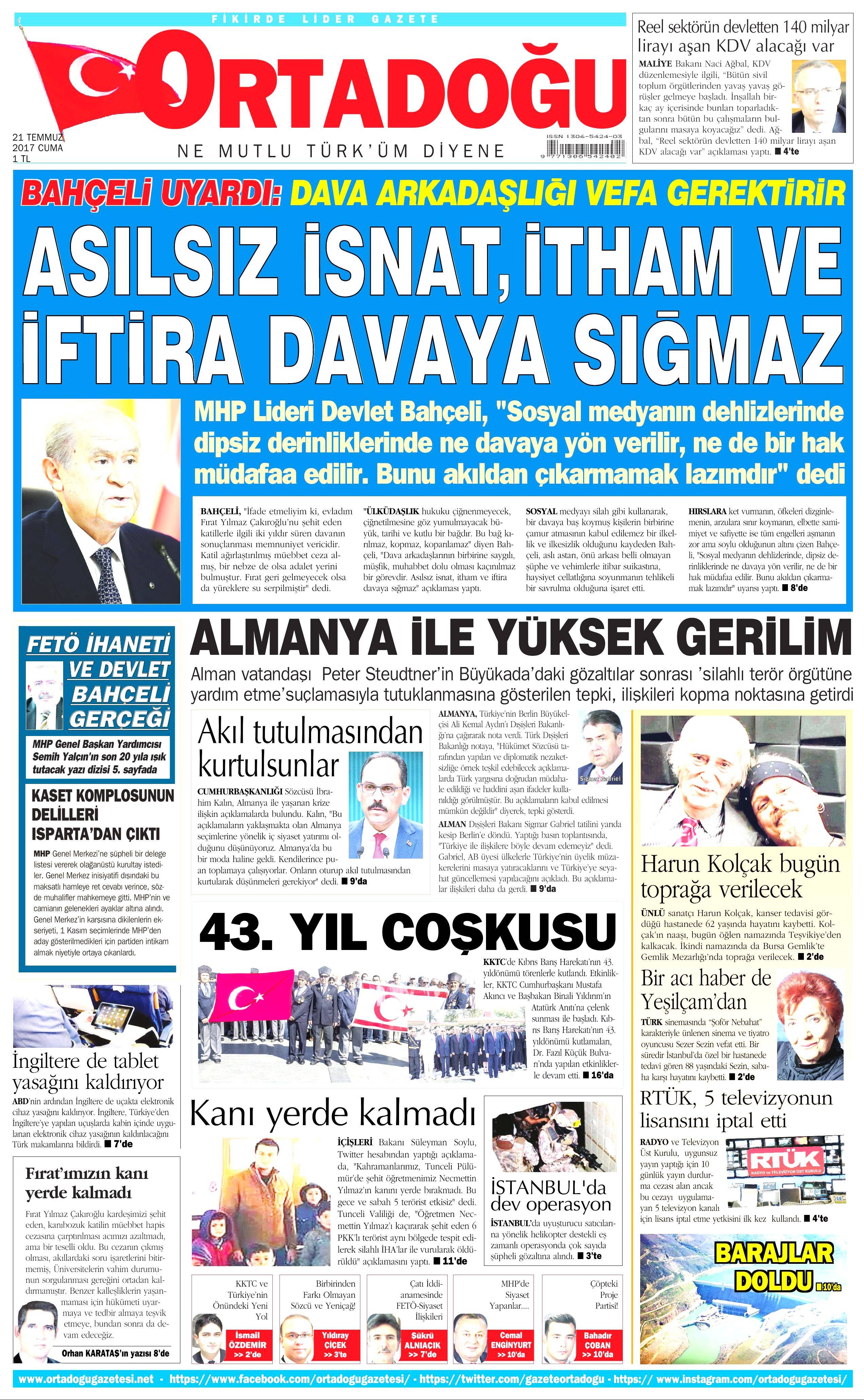 21 Temmuz 2017 gazete manşetleri - 18