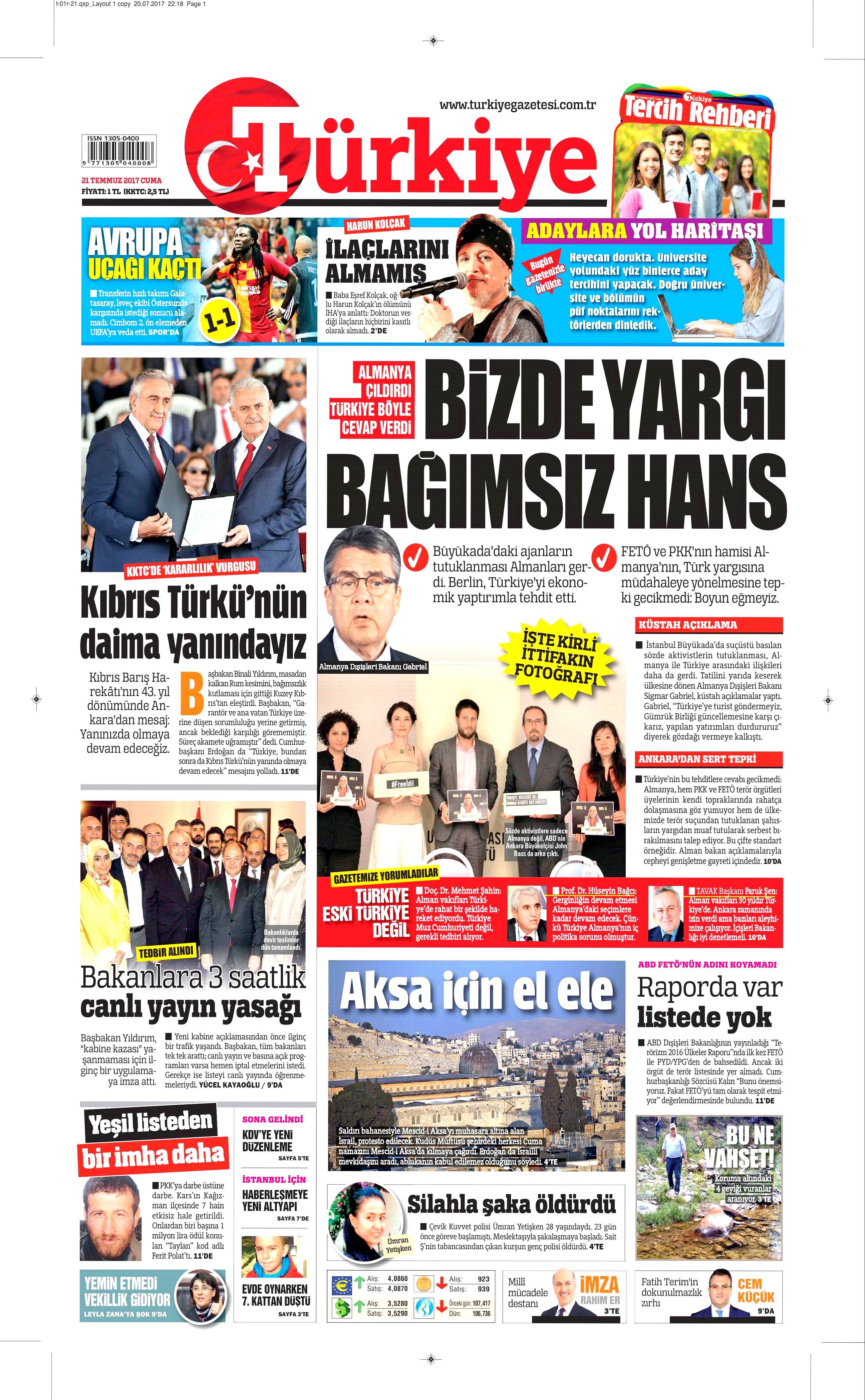21 Temmuz 2017 gazete manşetleri - 24