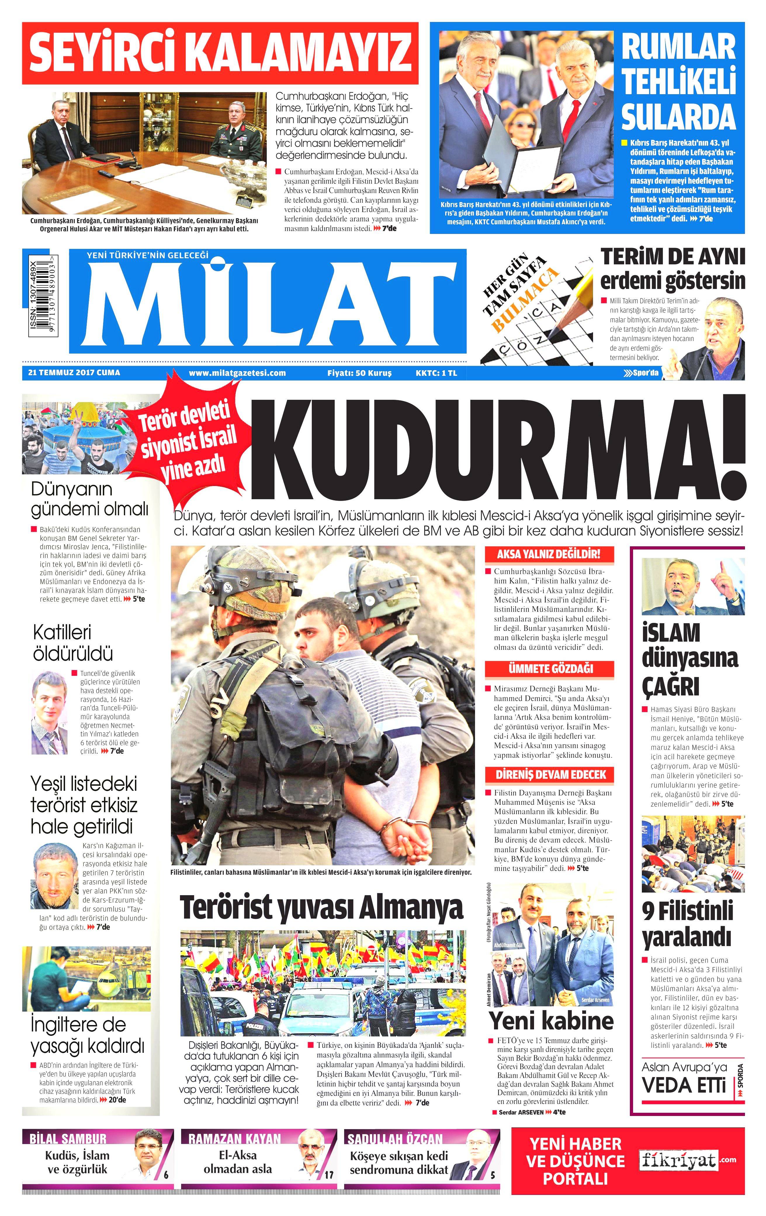 21 Temmuz 2017 gazete manşetleri - 15