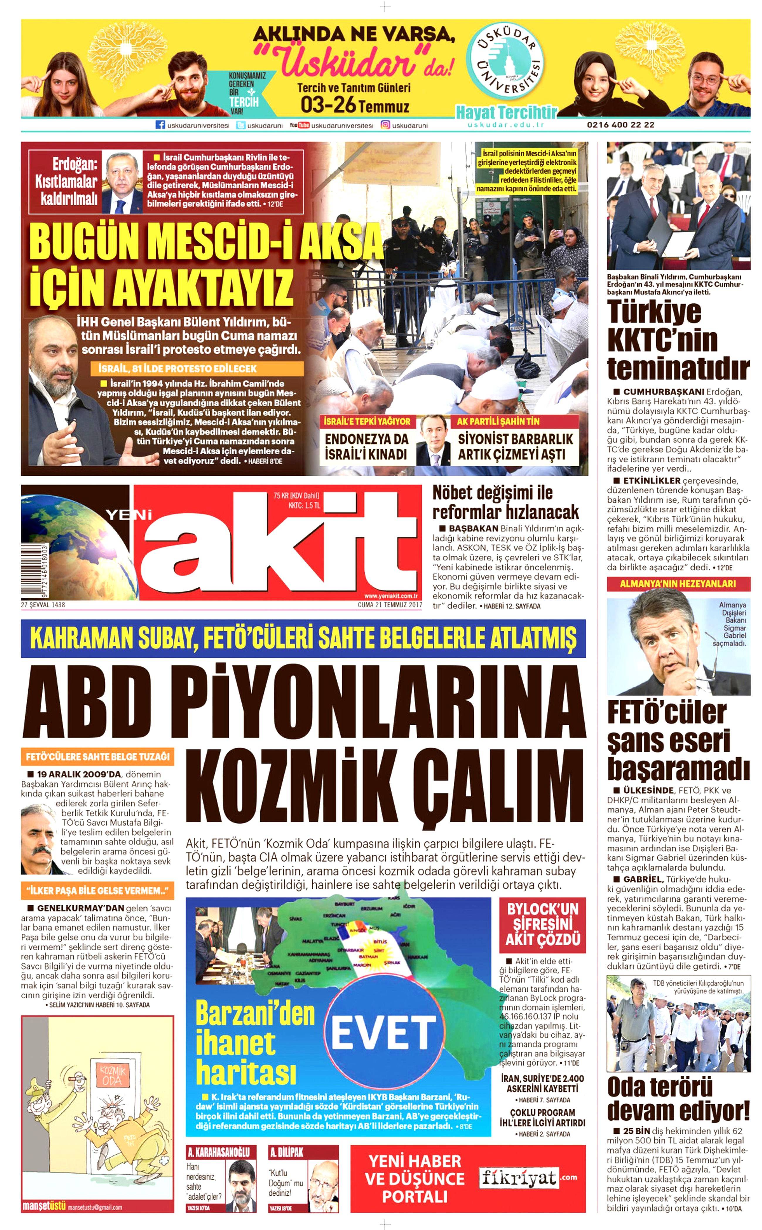 21 Temmuz 2017 gazete manşetleri - 3