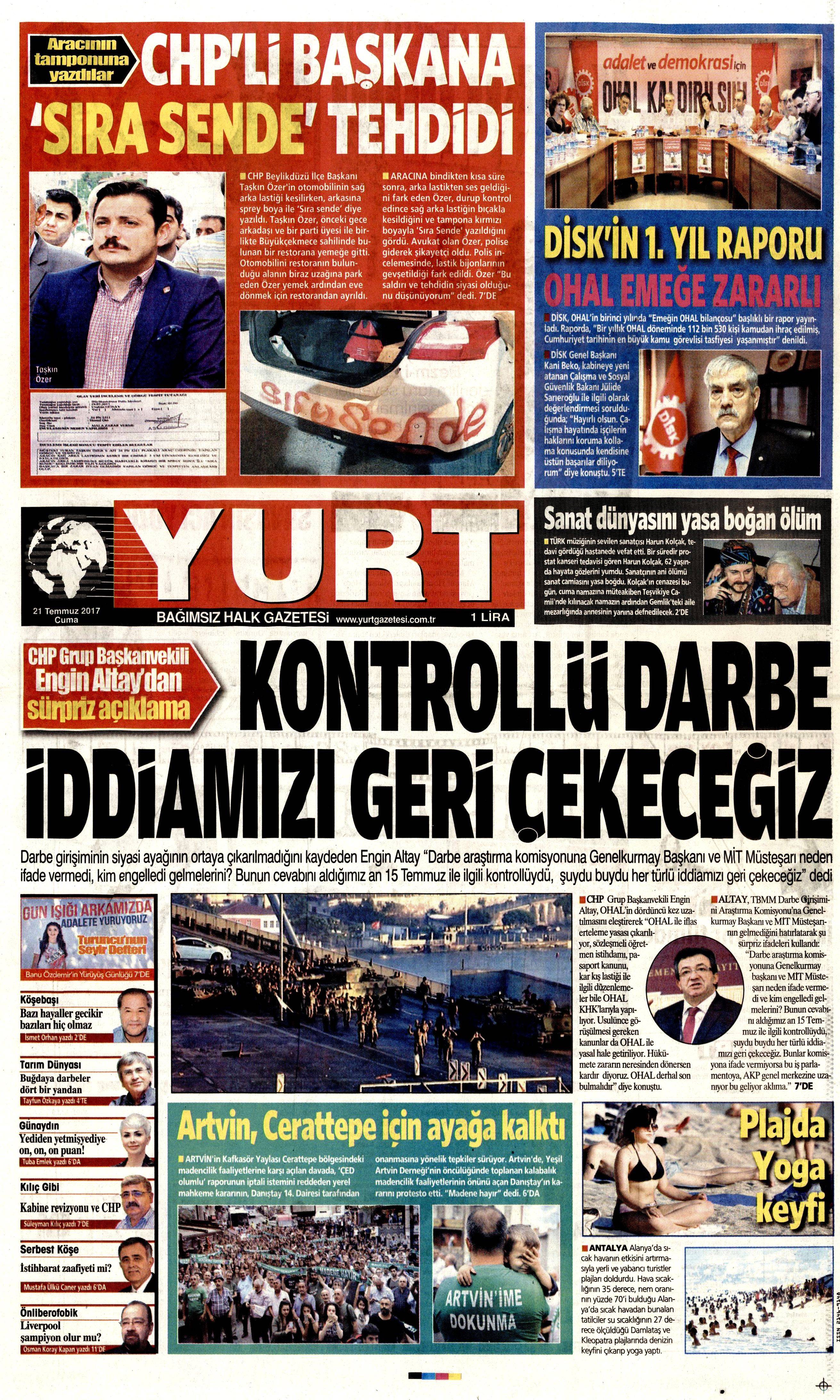 21 Temmuz 2017 gazete manşetleri - 32