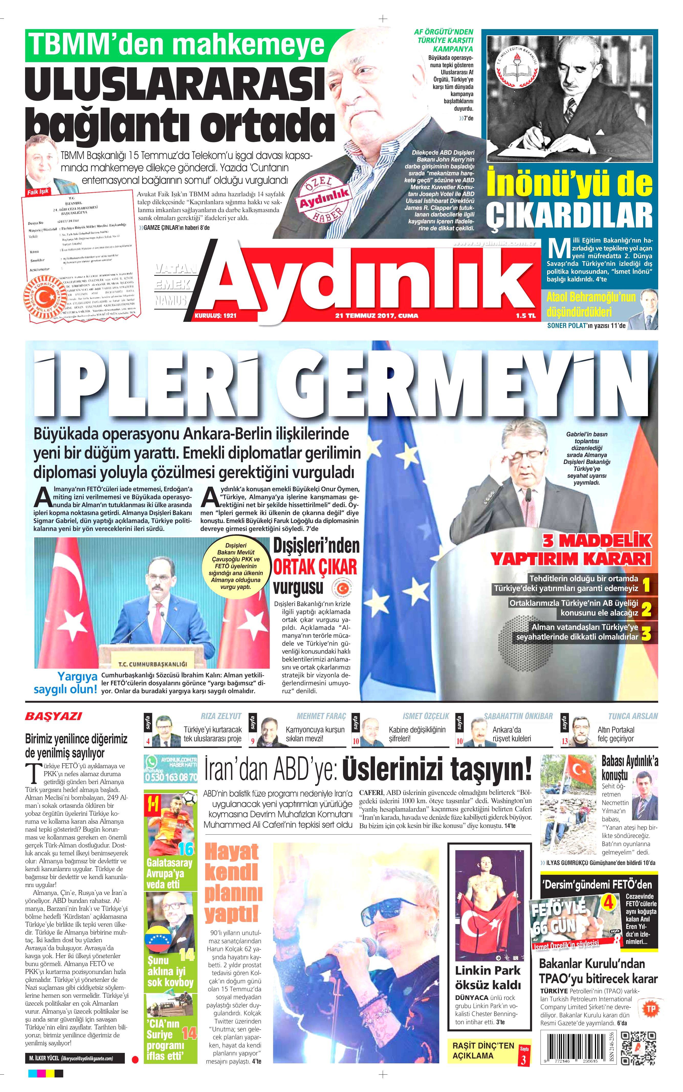 21 Temmuz 2017 gazete manşetleri - 36