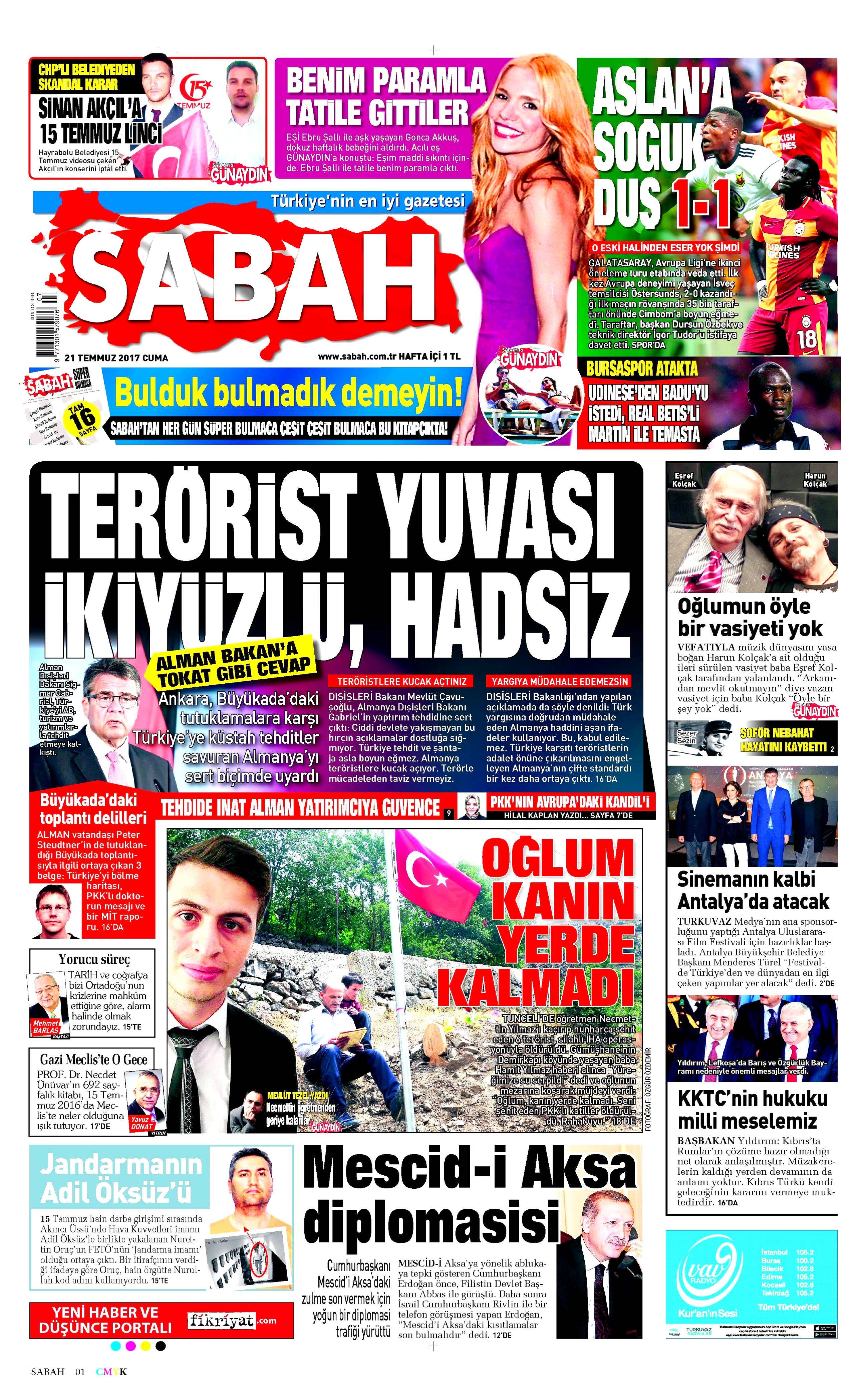 21 Temmuz 2017 gazete manşetleri - 20