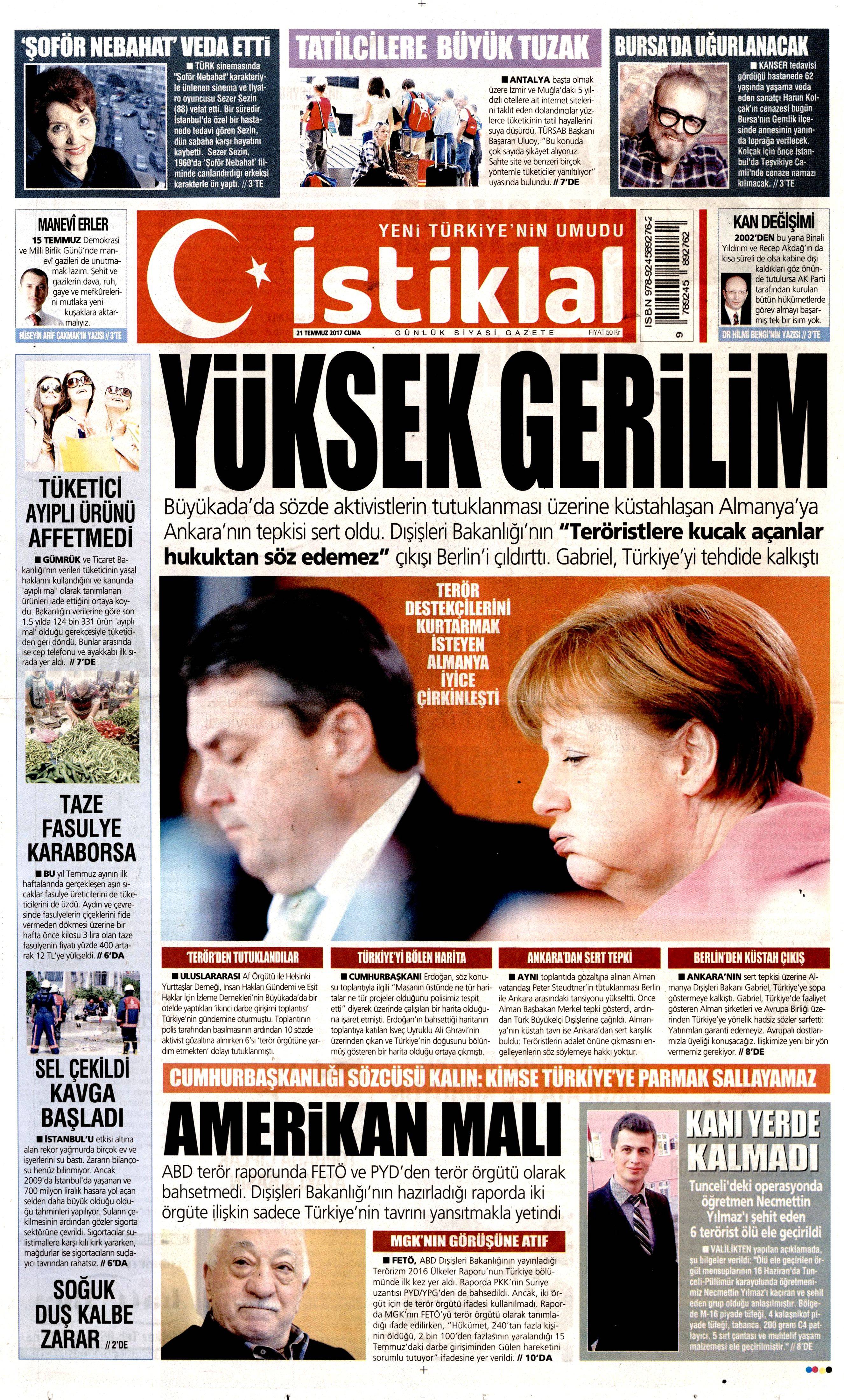 21 Temmuz 2017 gazete manşetleri - 12