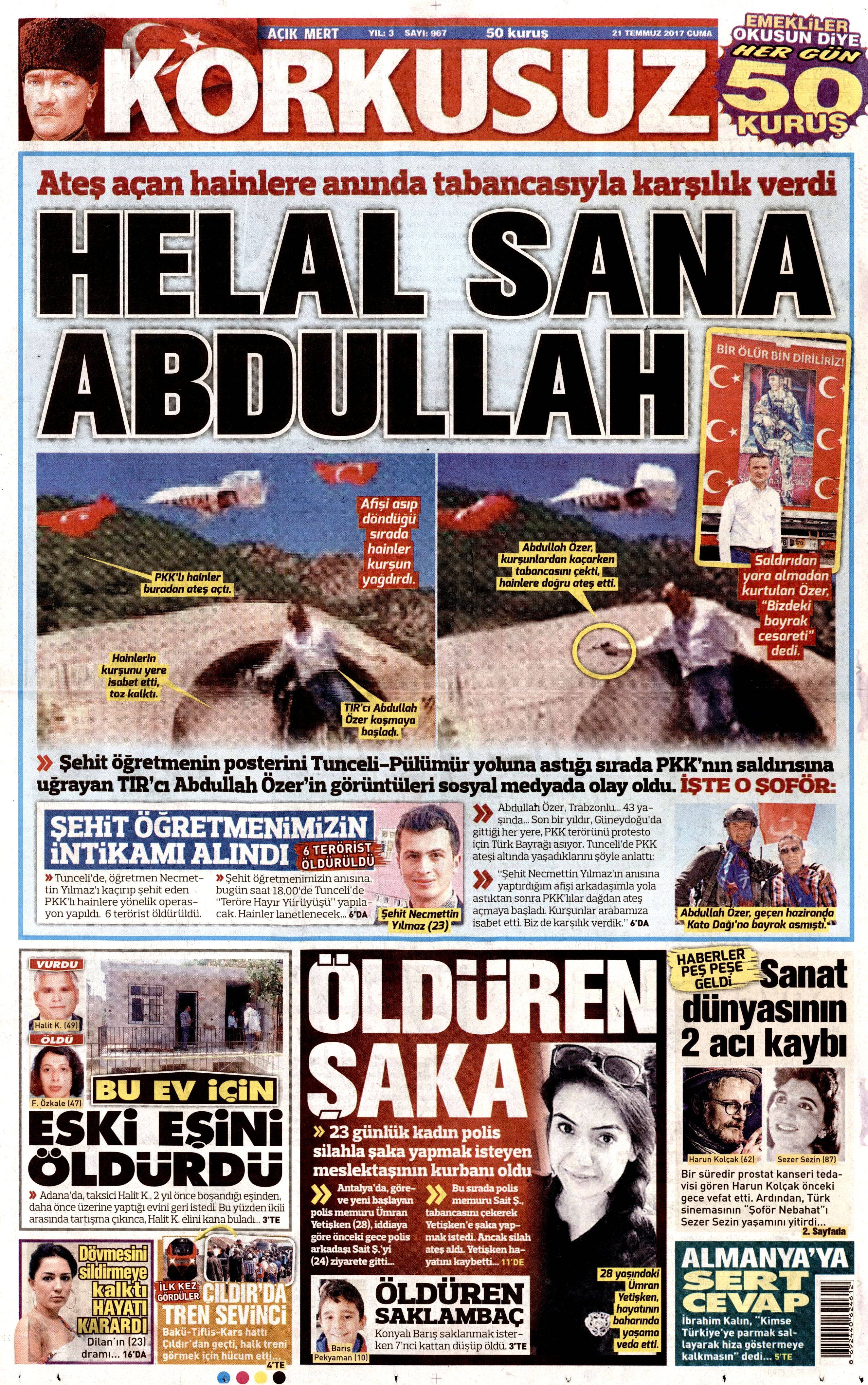 21 Temmuz 2017 gazete manşetleri - 13