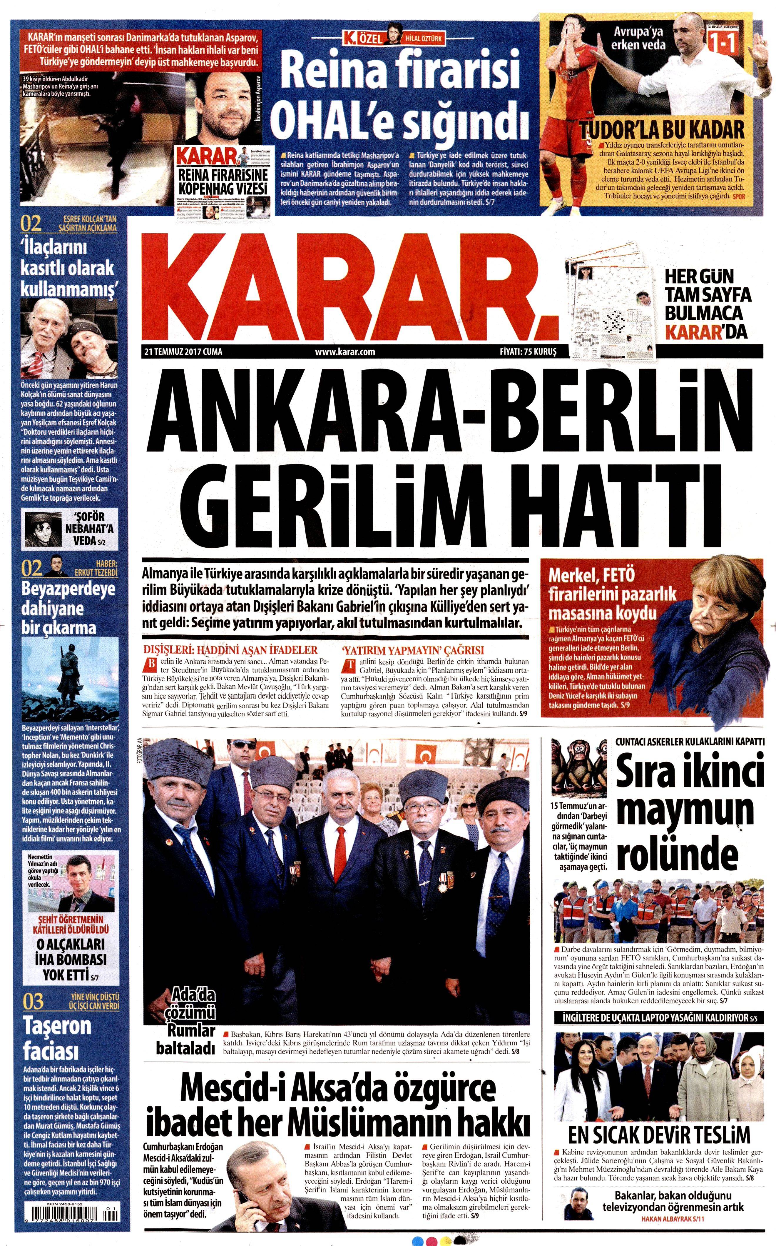 21 Temmuz 2017 gazete manşetleri - 14