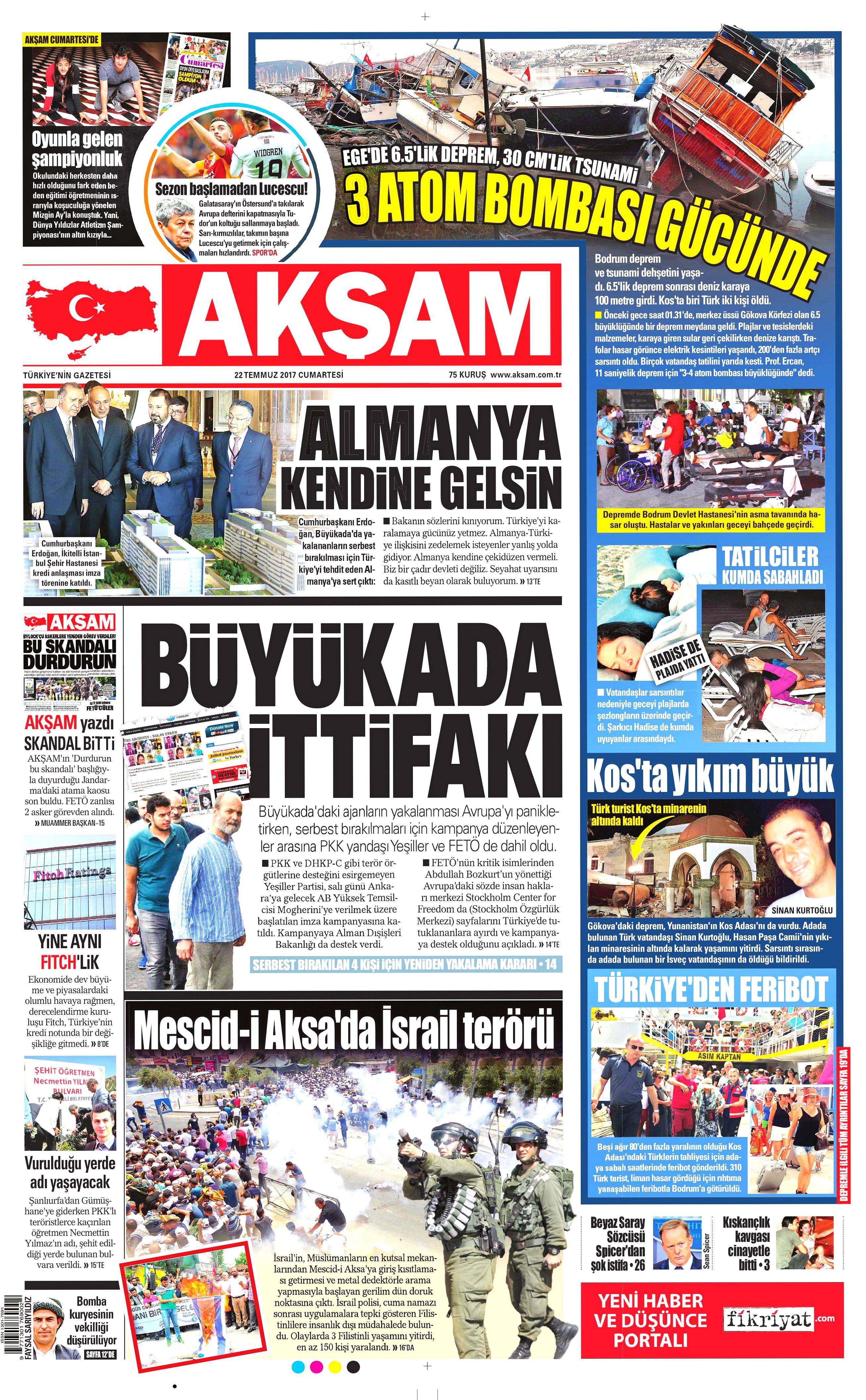 22 Temmuz 2017 gazete manşetleri - 1