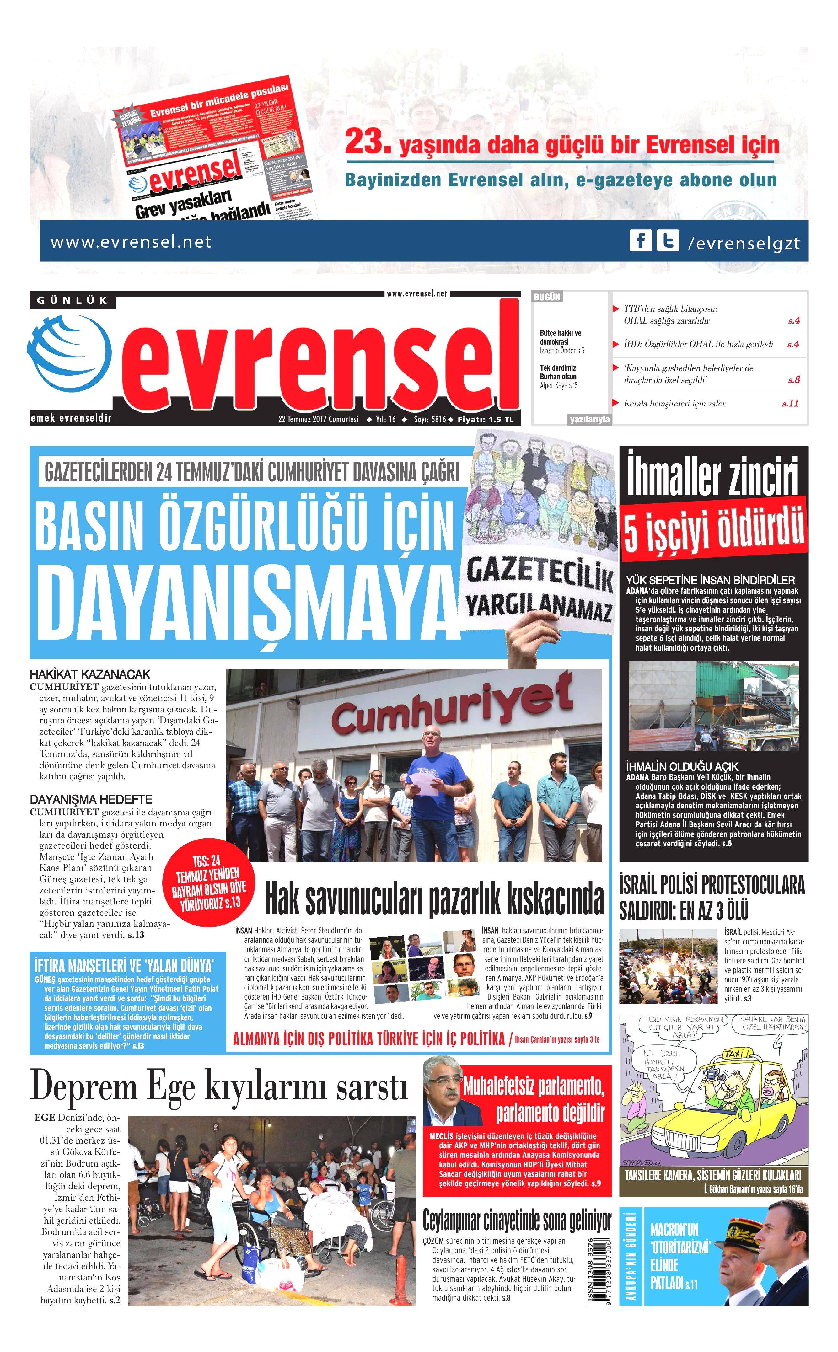 22 Temmuz 2017 gazete manşetleri - 39