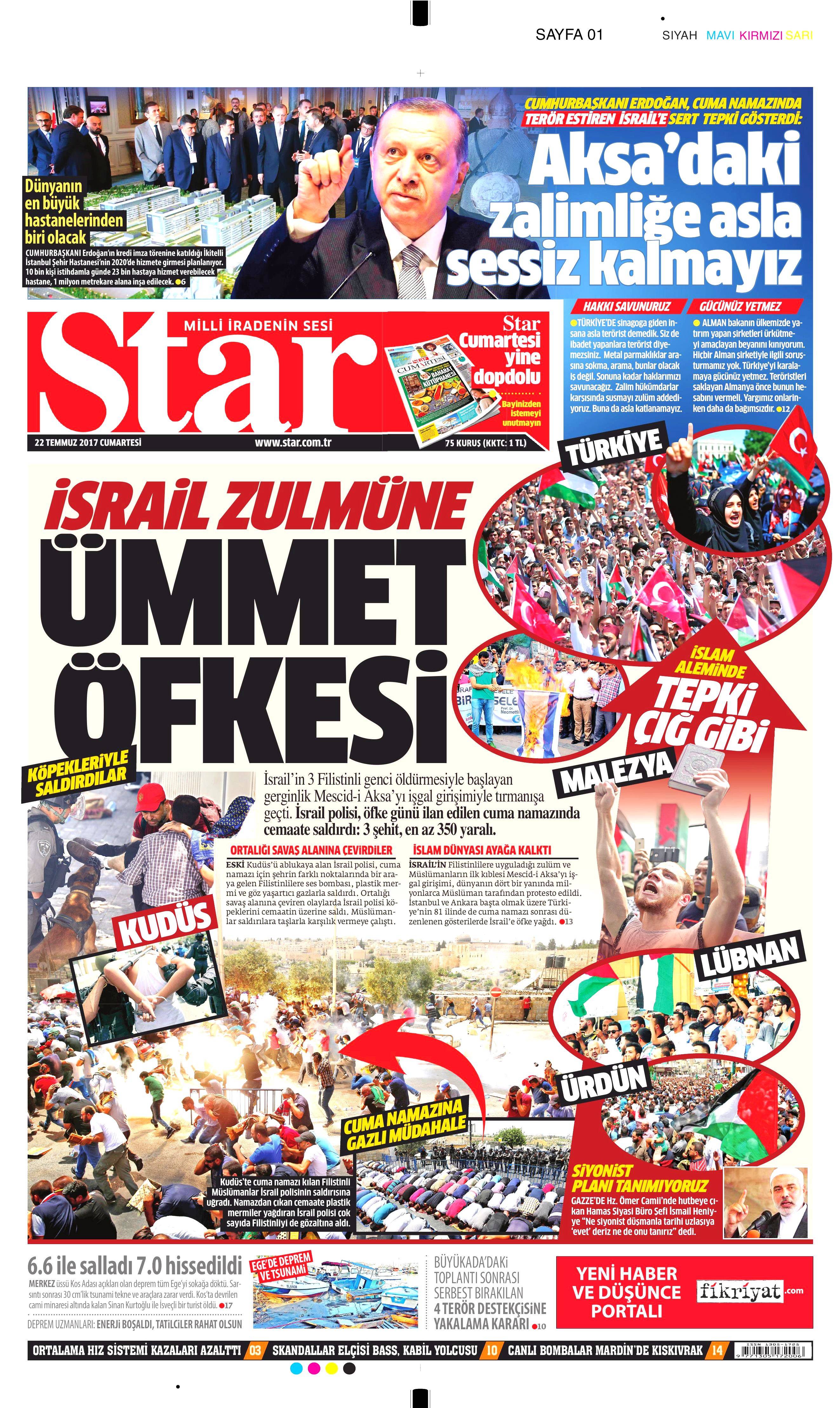 22 Temmuz 2017 gazete manşetleri - 22