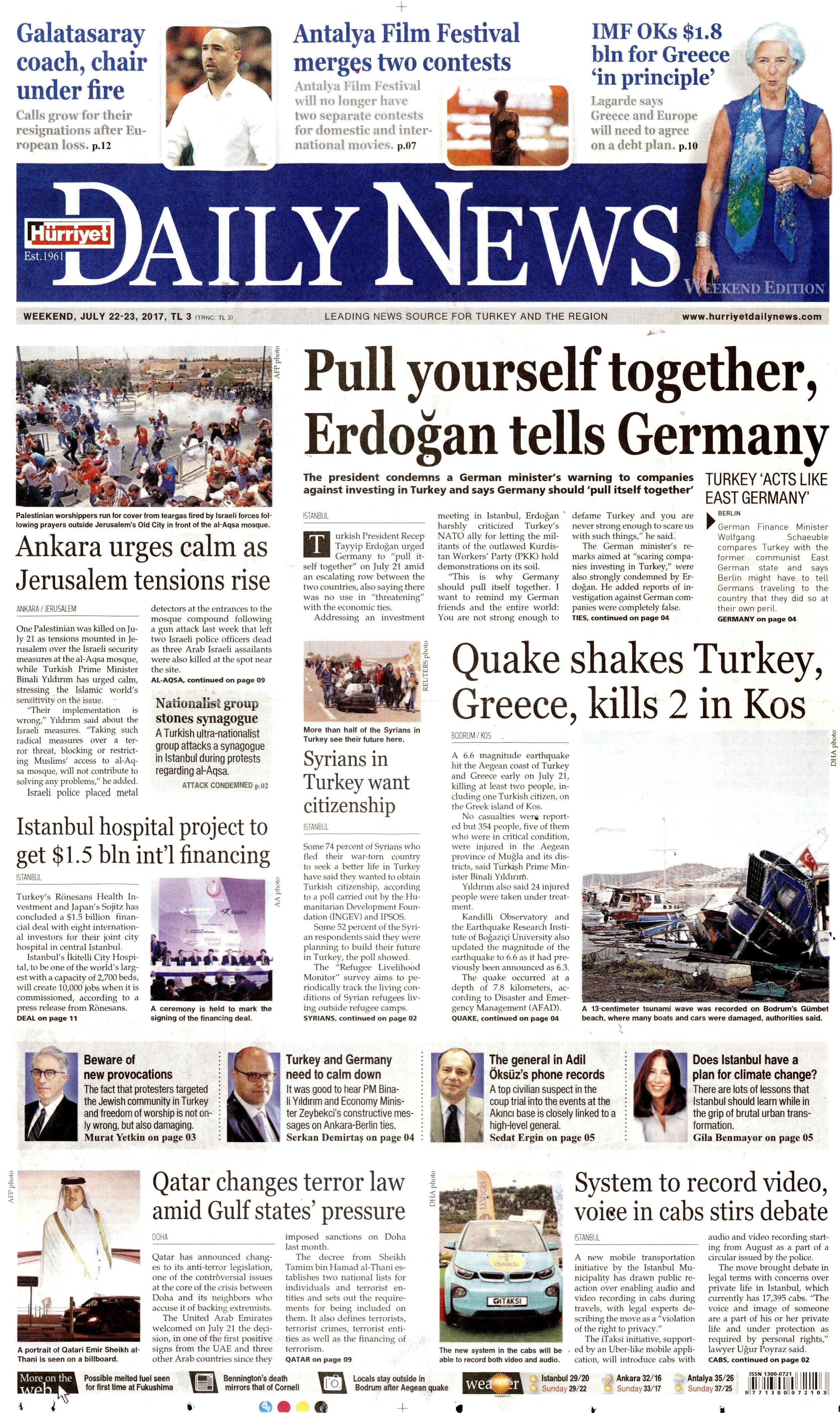 22 Temmuz 2017 gazete manşetleri - 6
