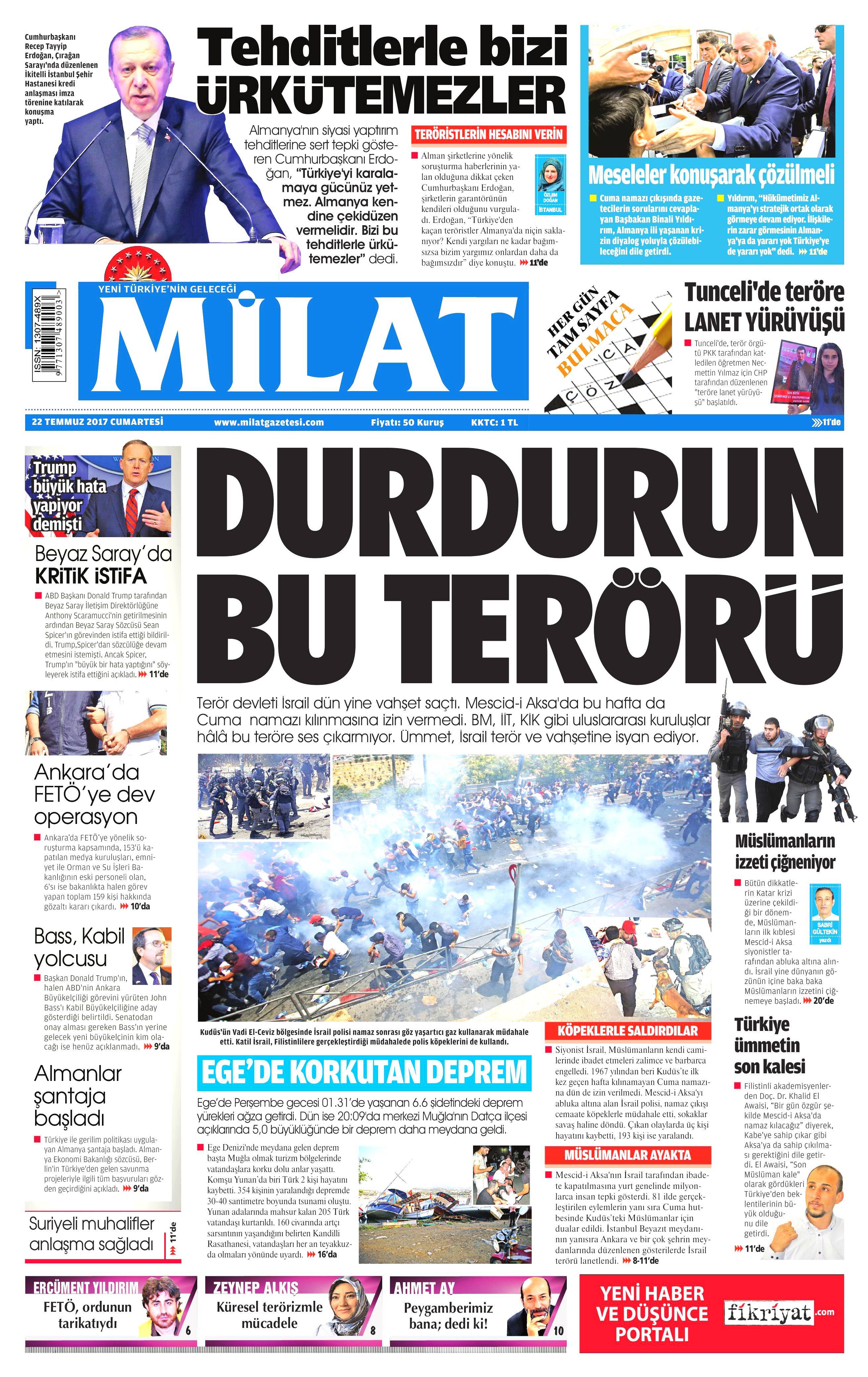 22 Temmuz 2017 gazete manşetleri - 17
