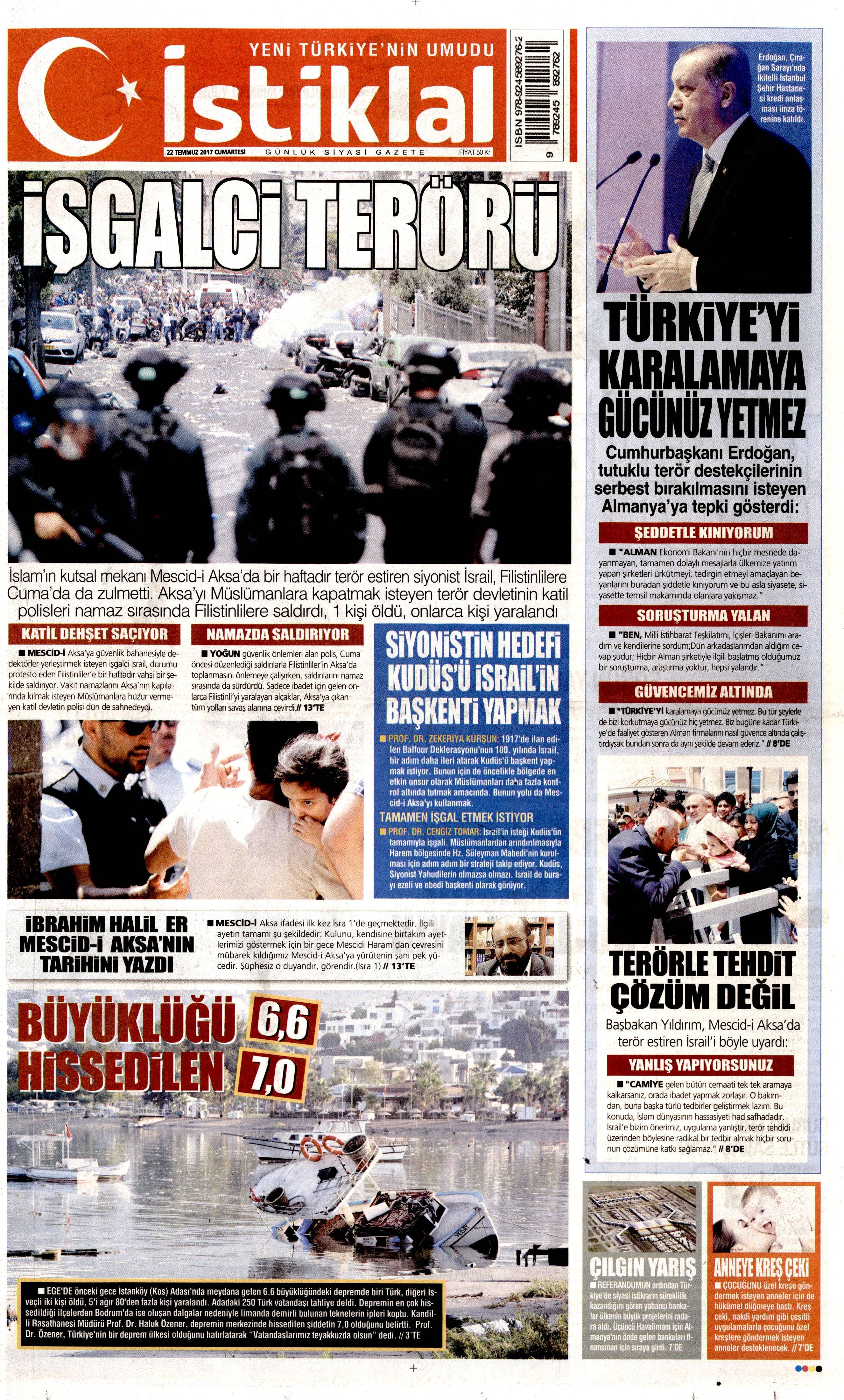 22 Temmuz 2017 gazete manşetleri - 12